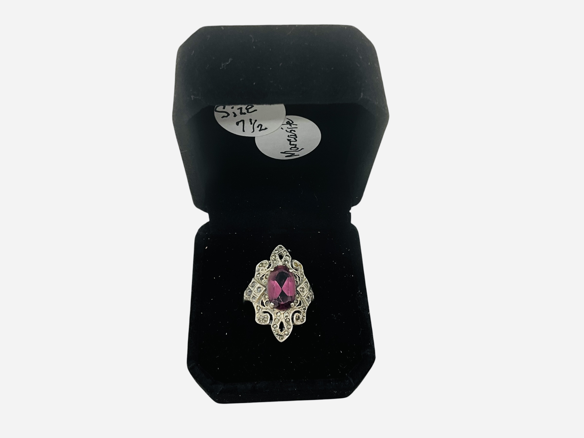 Sterling Silver Marcasite Ring w/ Purple Stone