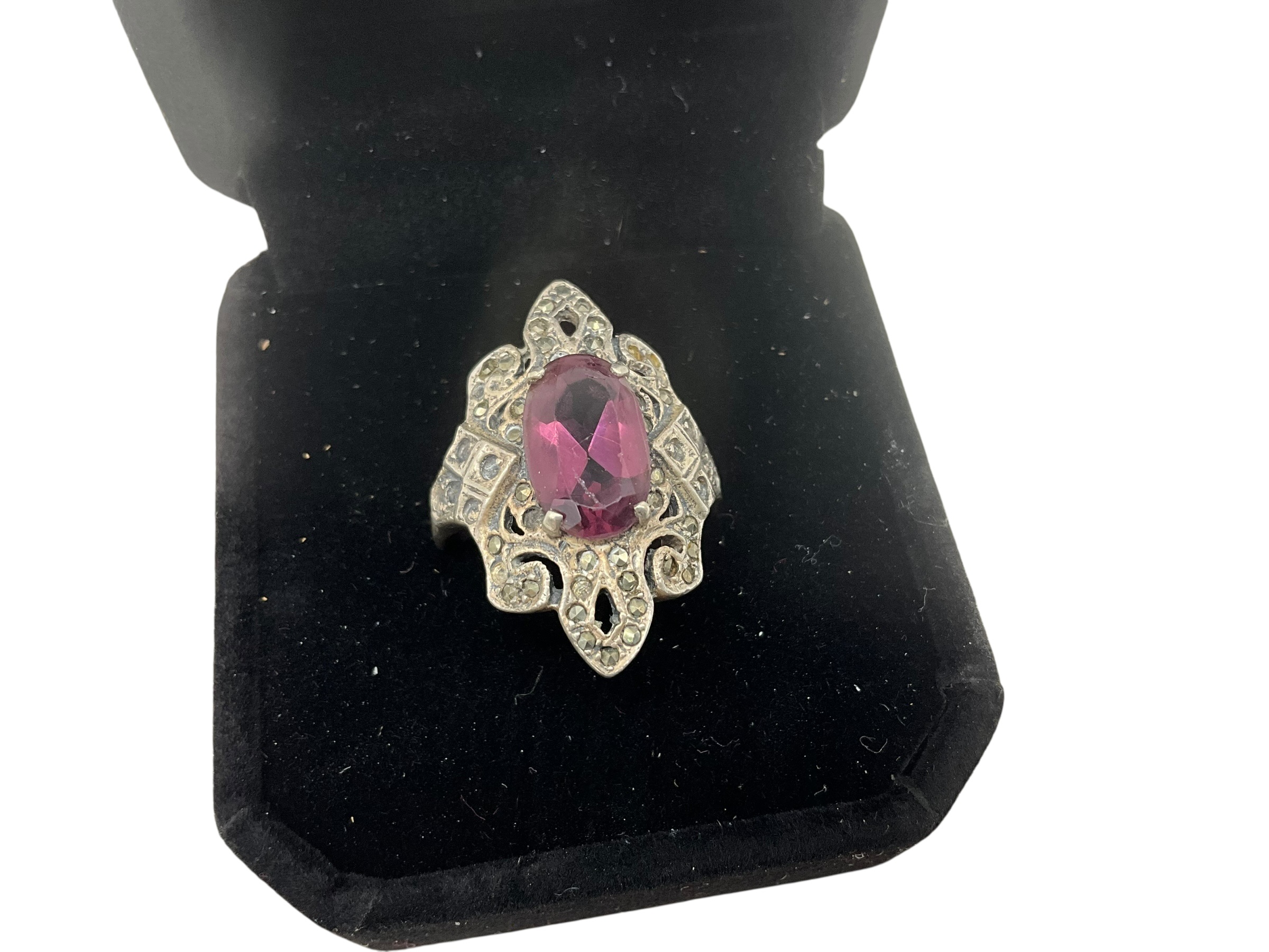 Sterling Silver Marcasite Ring w/ Purple Stone