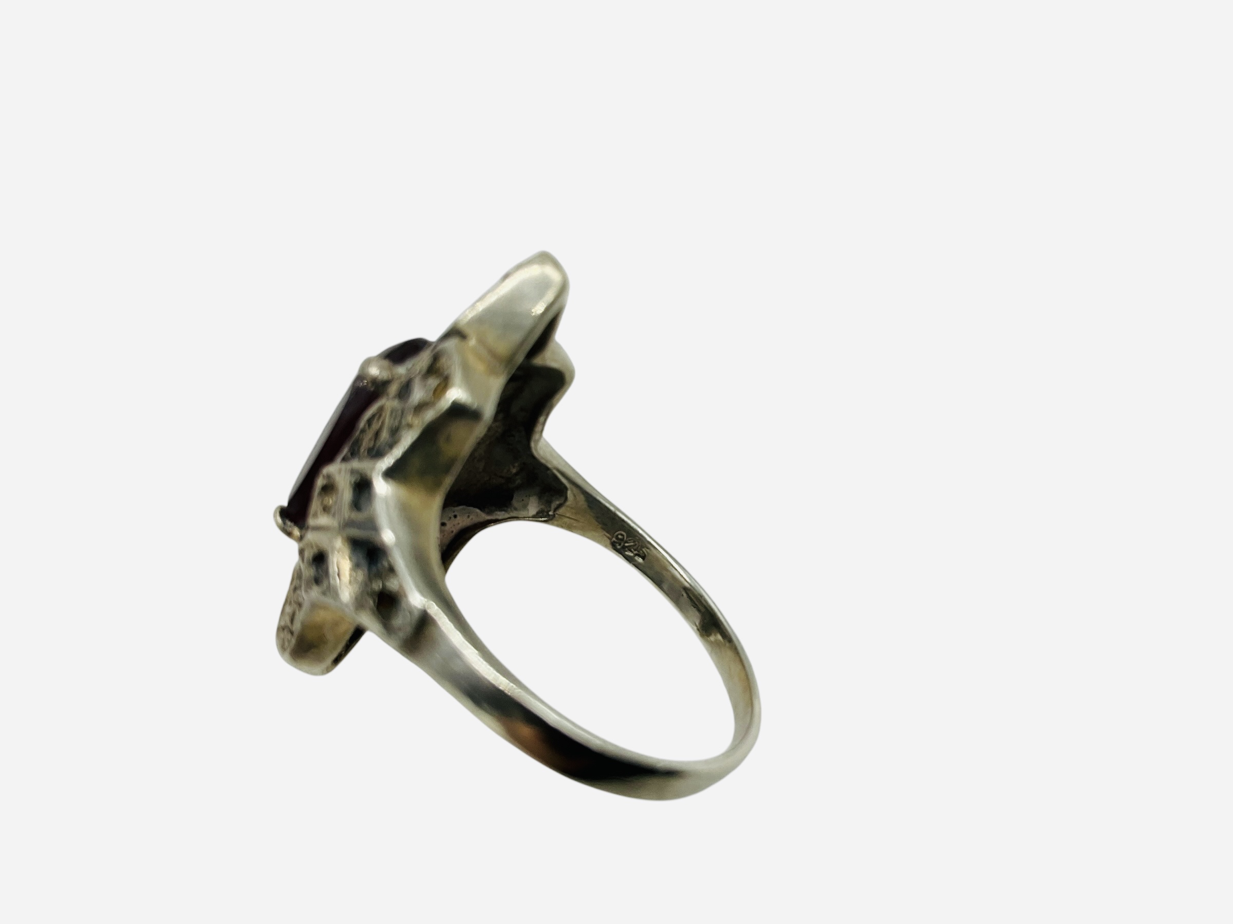 Sterling Silver Marcasite Ring w/ Purple Stone
