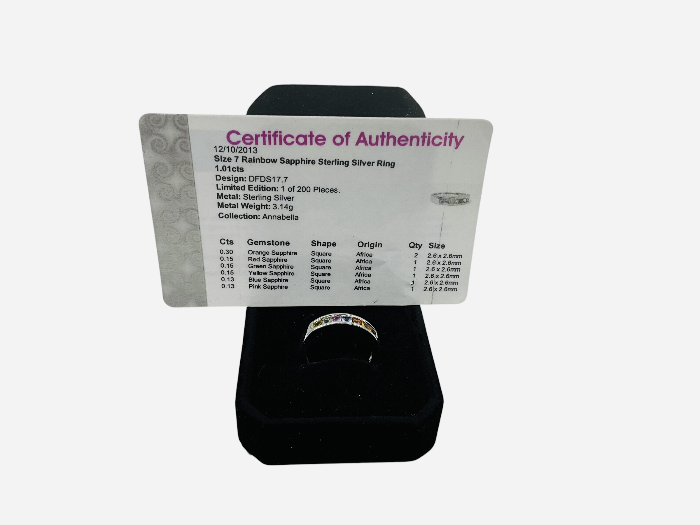 Sterling Silver Rainbow Sapphire Ring w/ COA