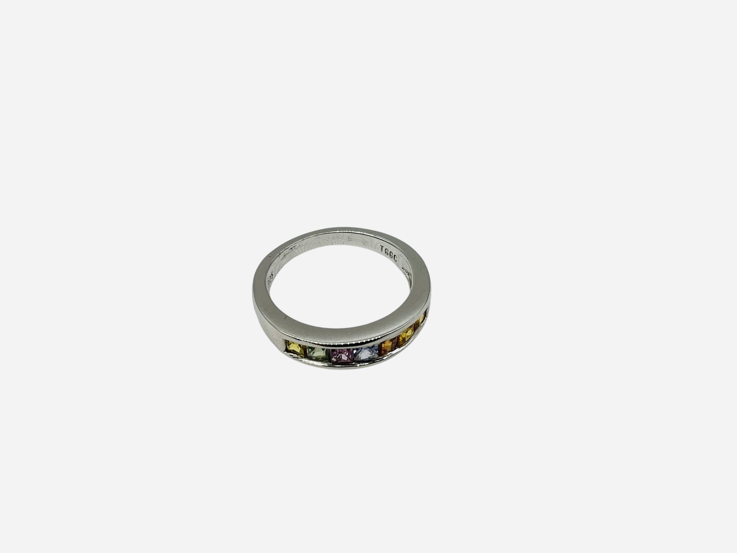 Sterling Silver Rainbow Sapphire Ring w/ COA