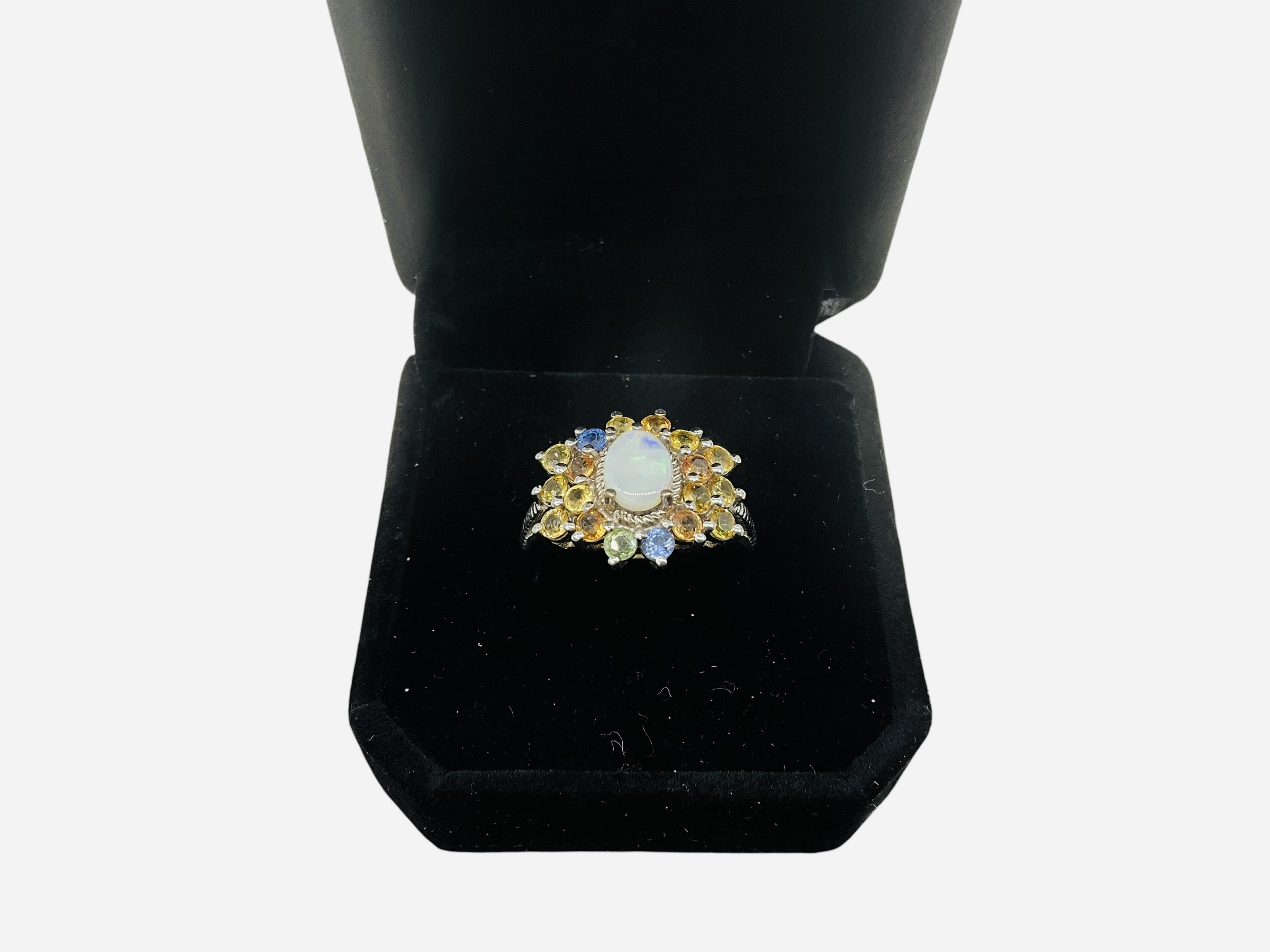 Sterling Silver Australian Opal & Sapphire Ring w/ COA