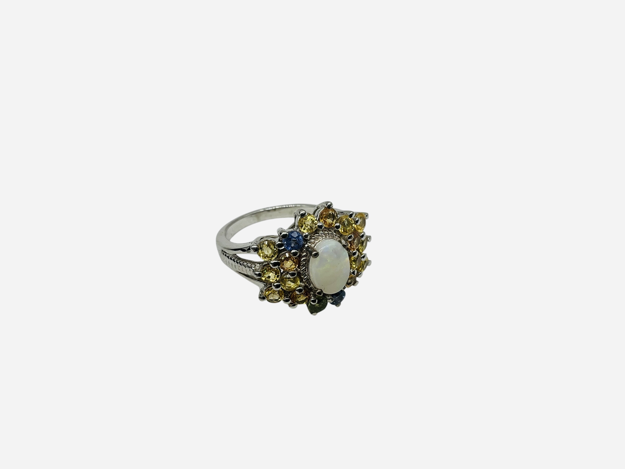 Sterling Silver Australian Opal & Sapphire Ring w/ COA