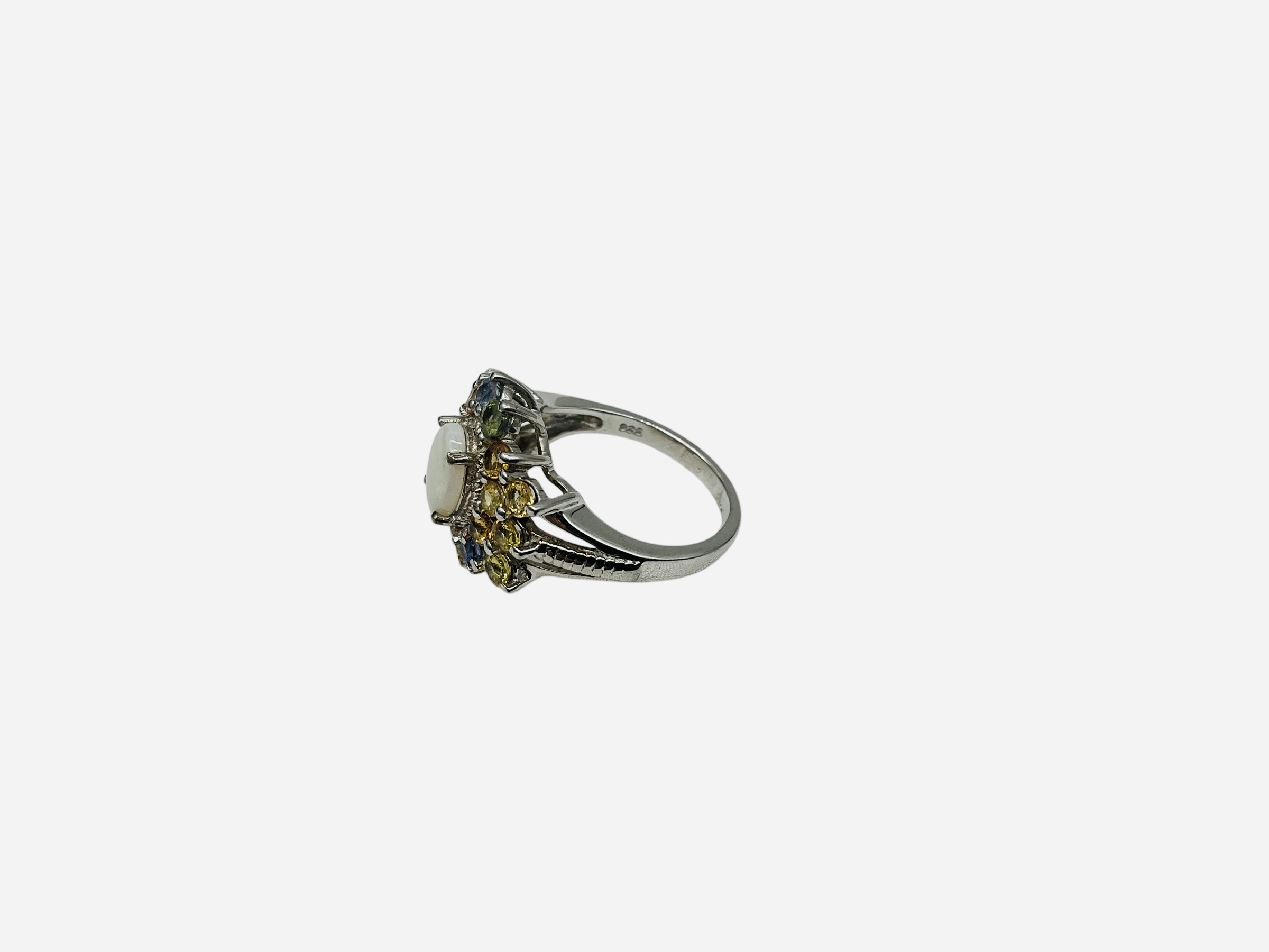 Sterling Silver Australian Opal & Sapphire Ring w/ COA