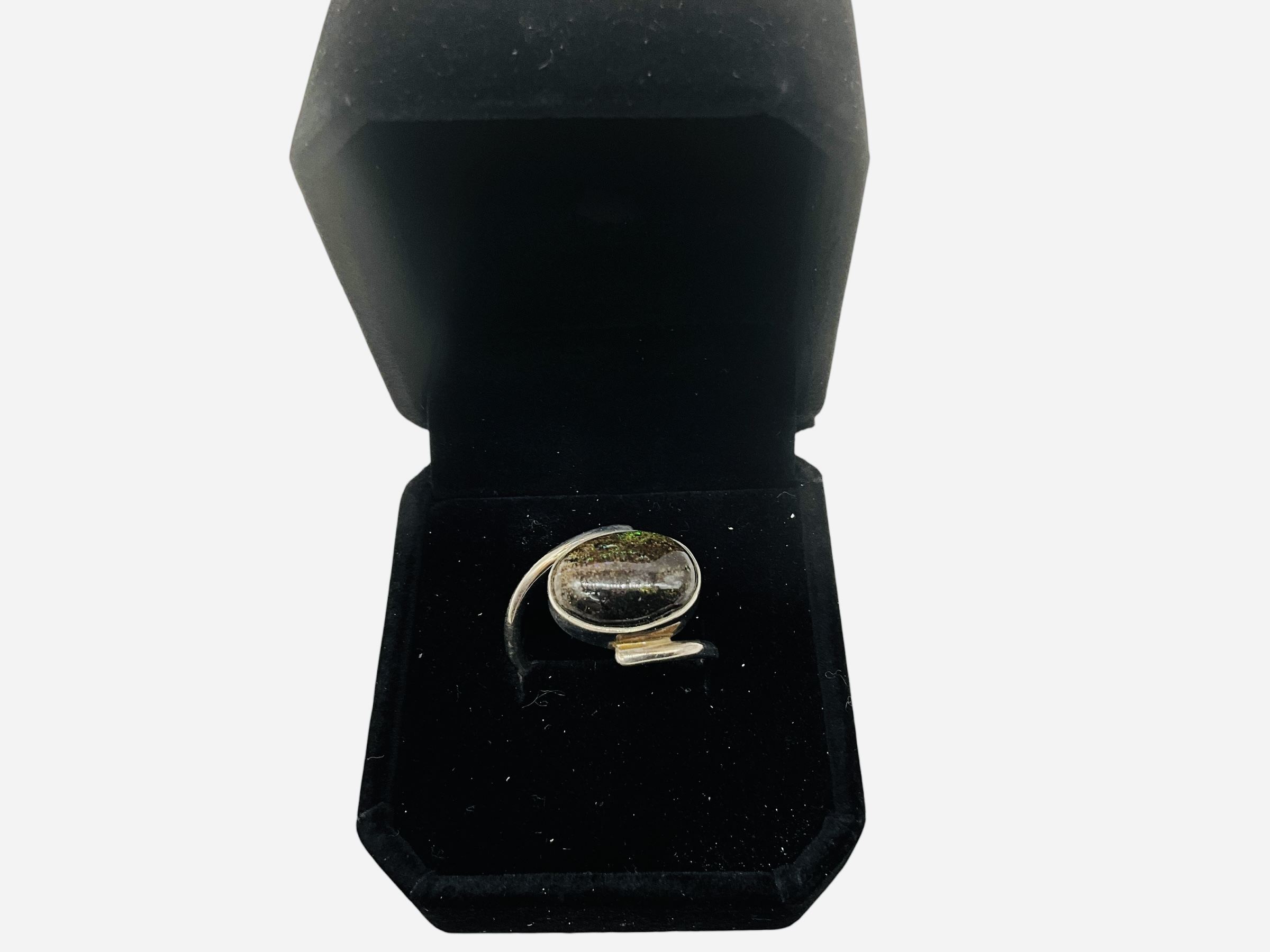 Sterling Silver Boulder Black Opal Ring w/ COA