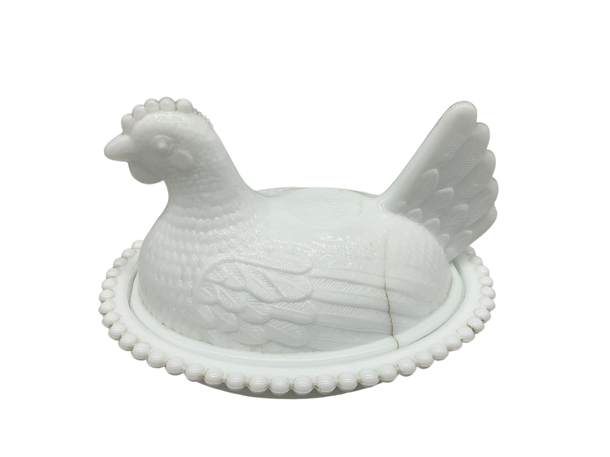 Vintage Milk Glass Hen On Nest