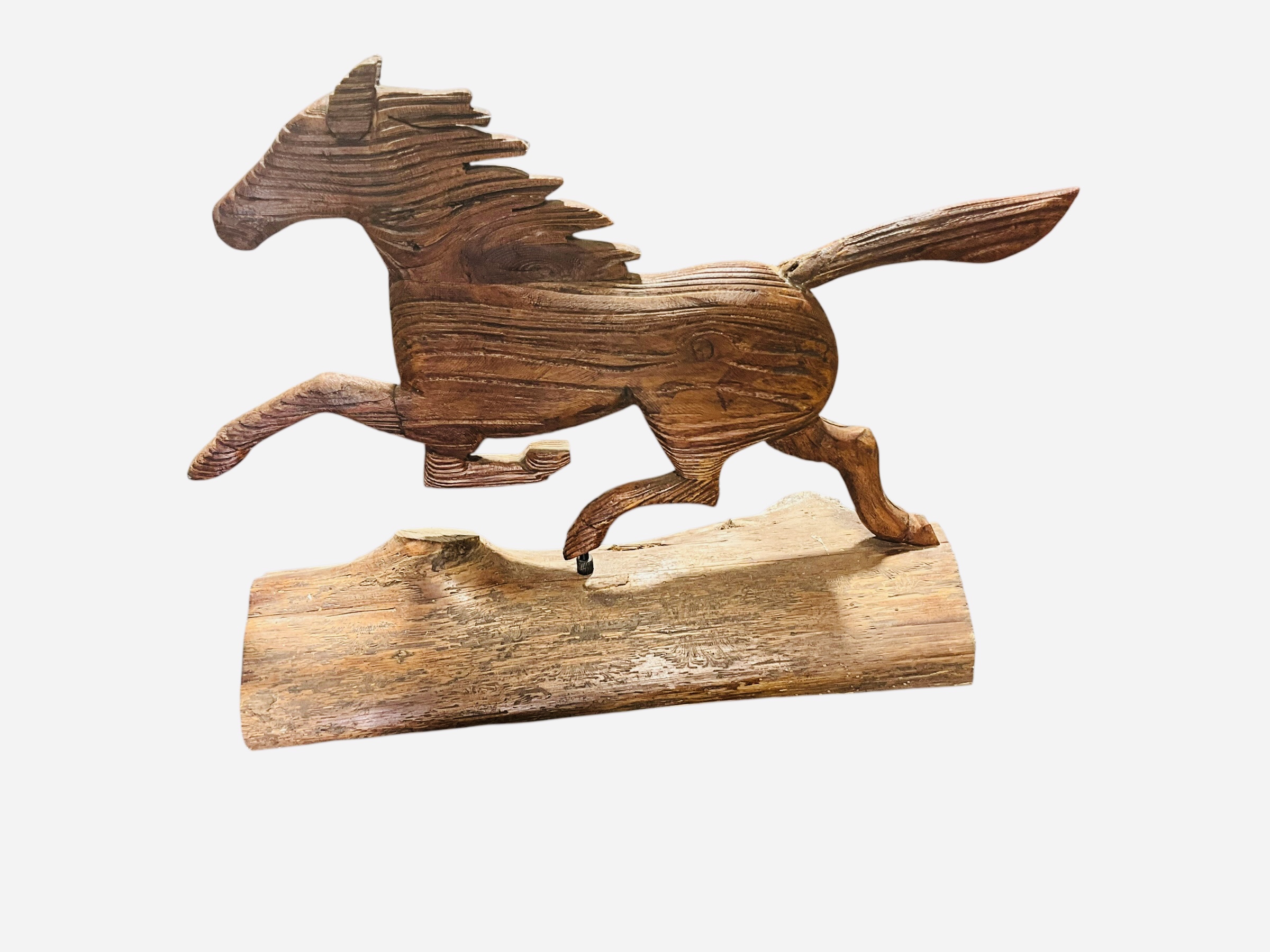 Hand Carved Trotting Horse On Wood Base
