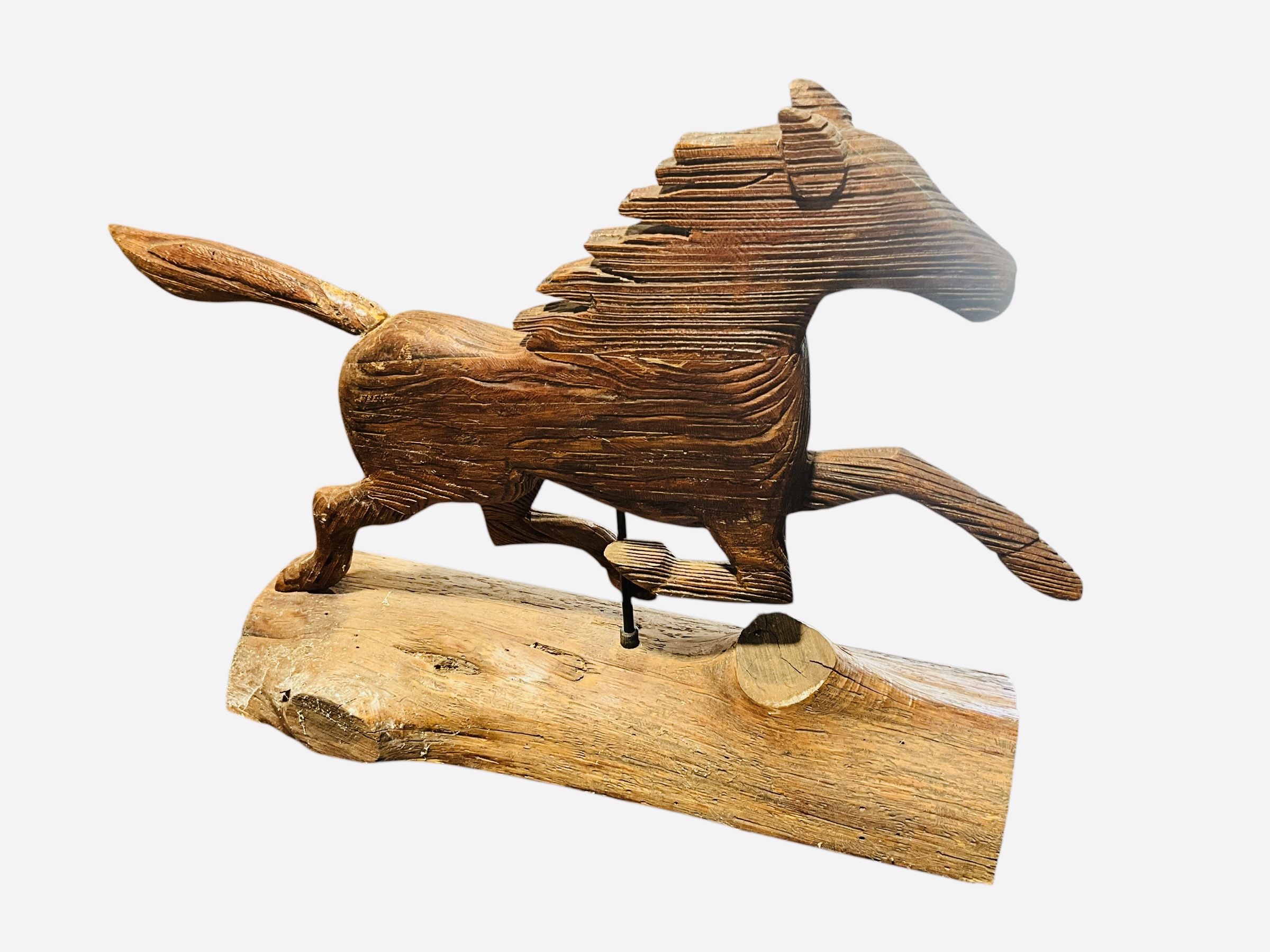 Hand Carved Trotting Horse On Wood Base