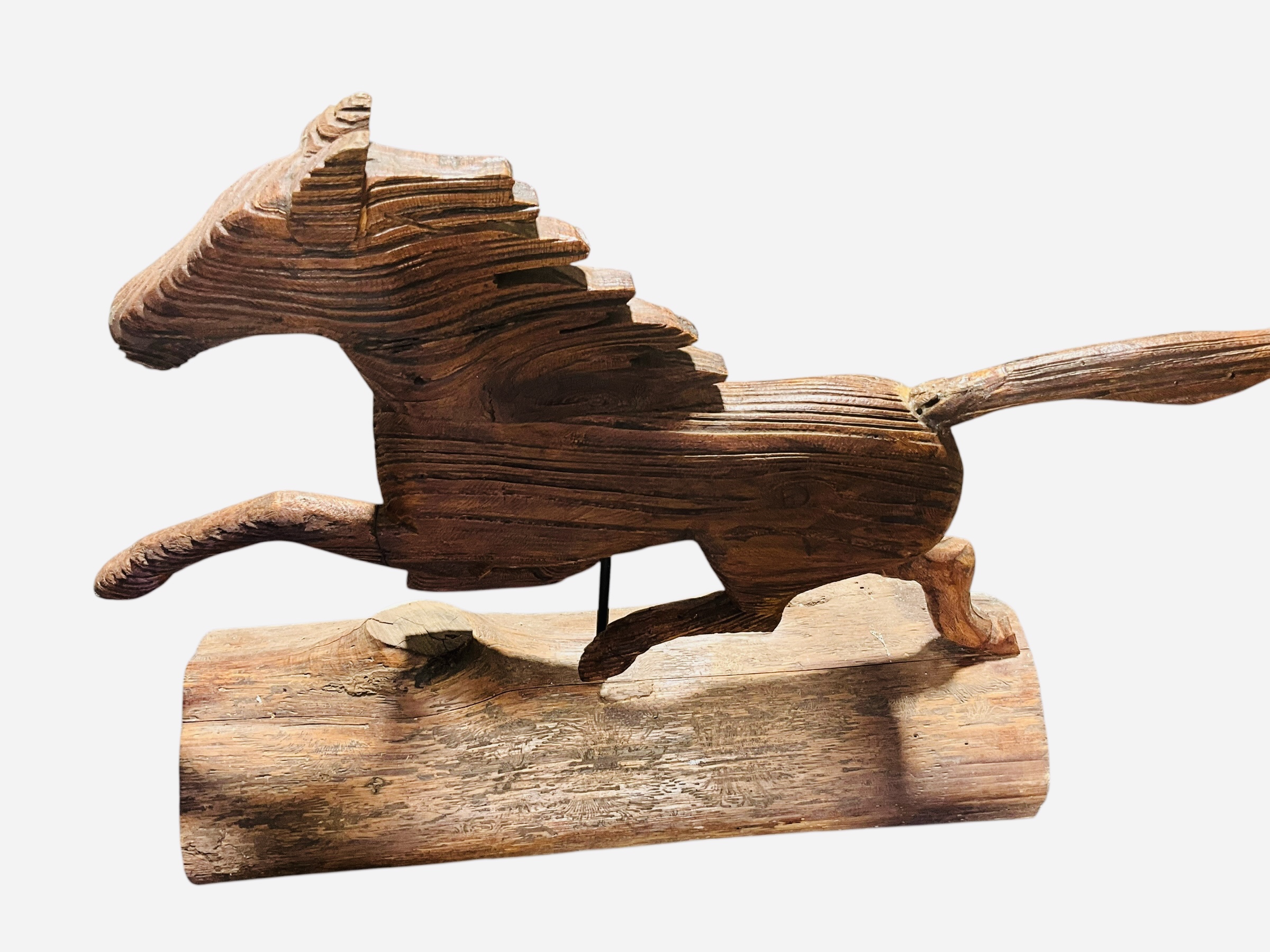 Hand Carved Trotting Horse On Wood Base