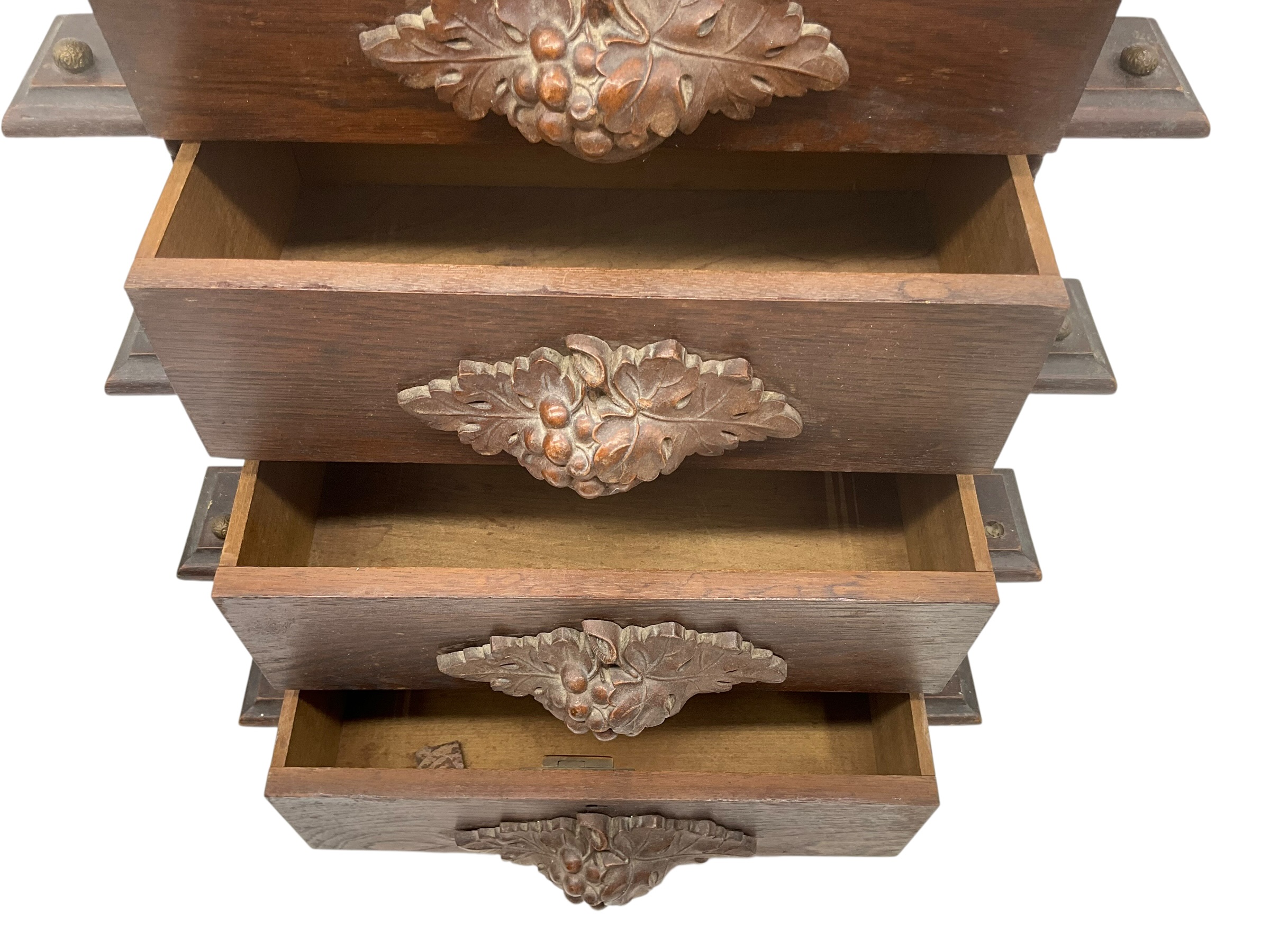 Vintage Carved Wood Acorn And Leaf 5 Drawer Cabinet