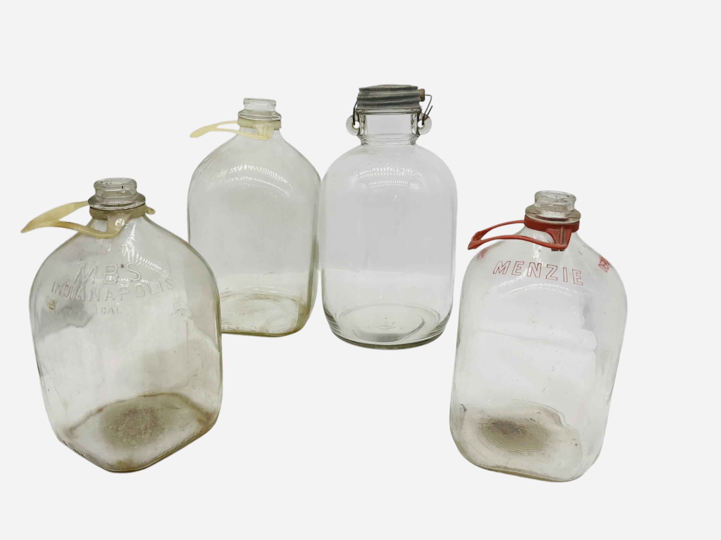 Four 1 Gallon Glass Dairy Jugs
