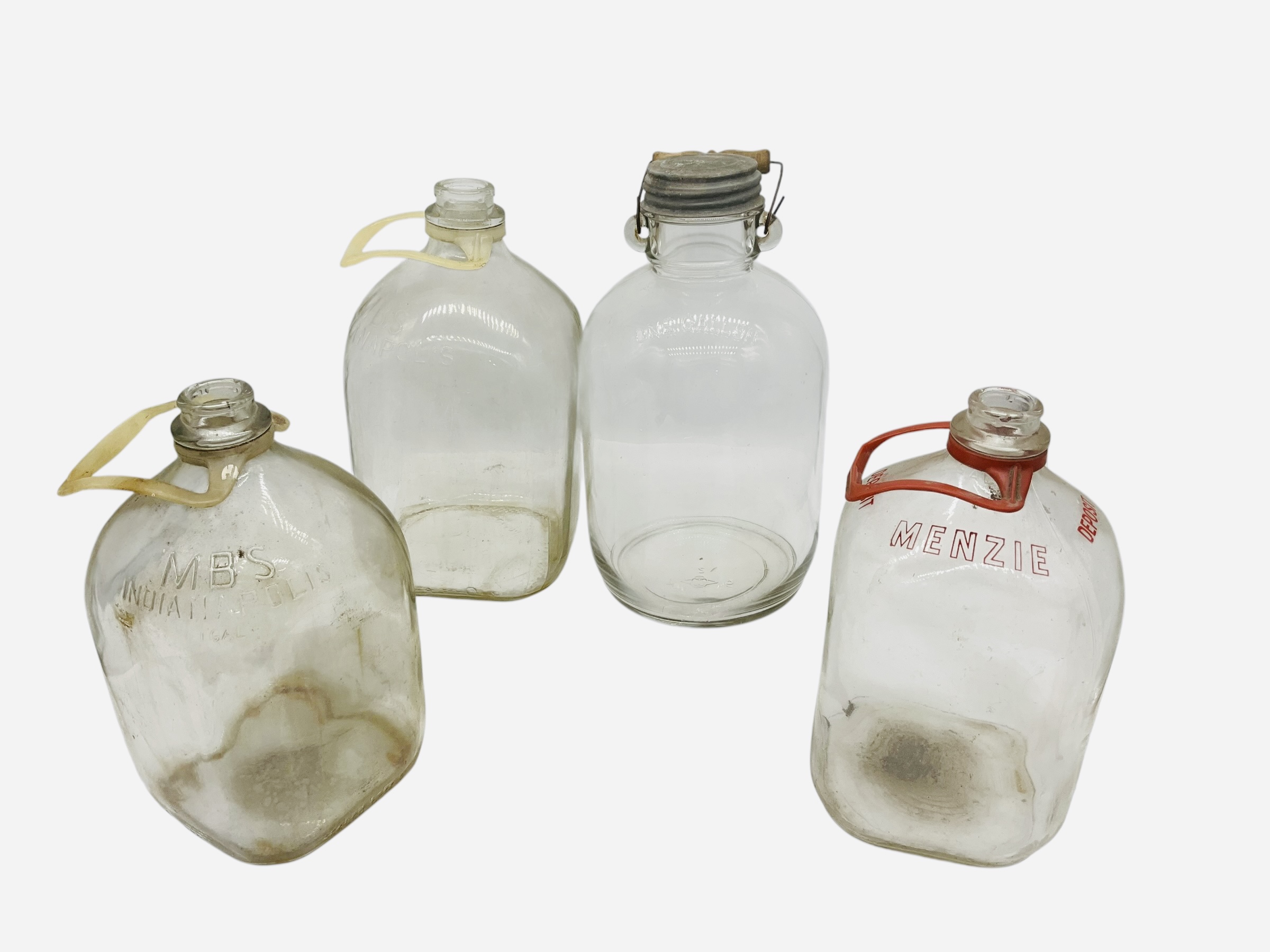 Four 1 Gallon Glass Dairy Jugs