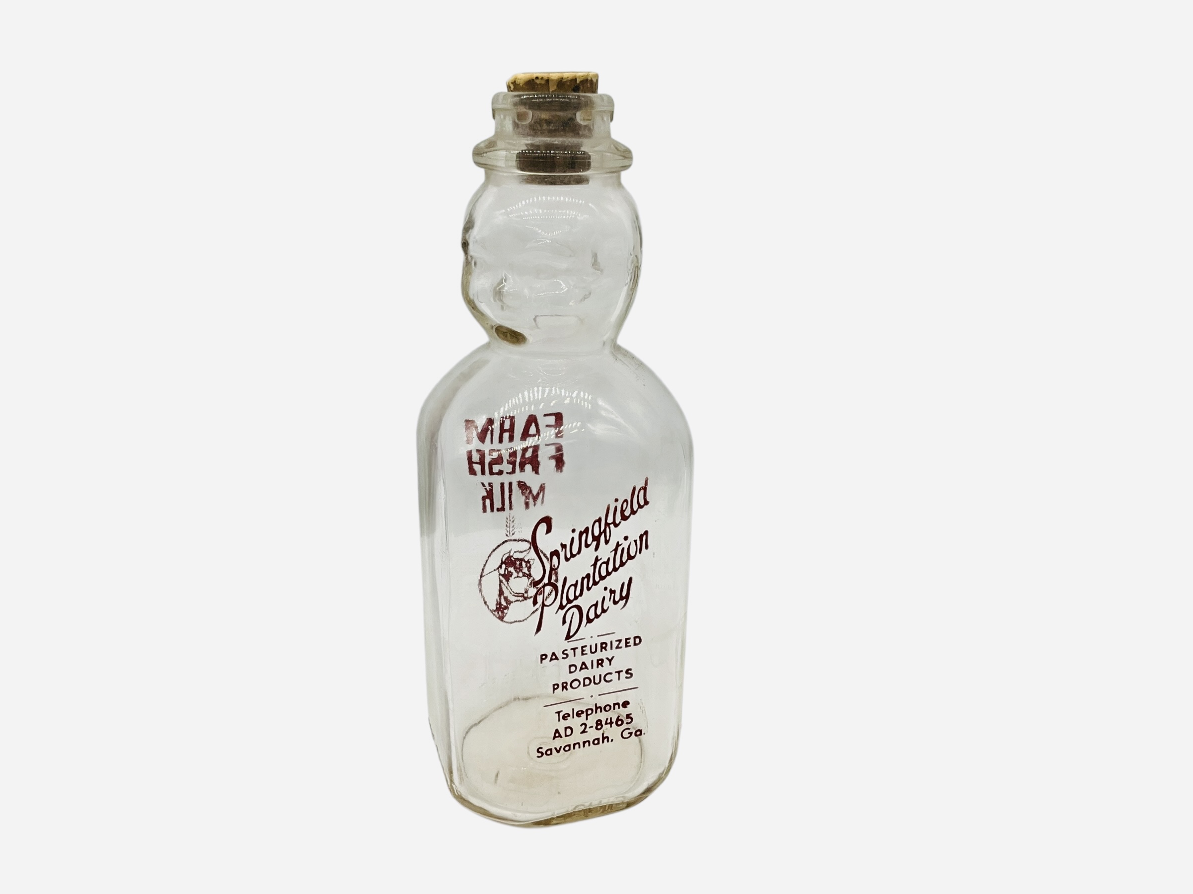 Vintage Baby Face Dairy Milk Bottle - Springfield Plantation Dairy Savannah, GA