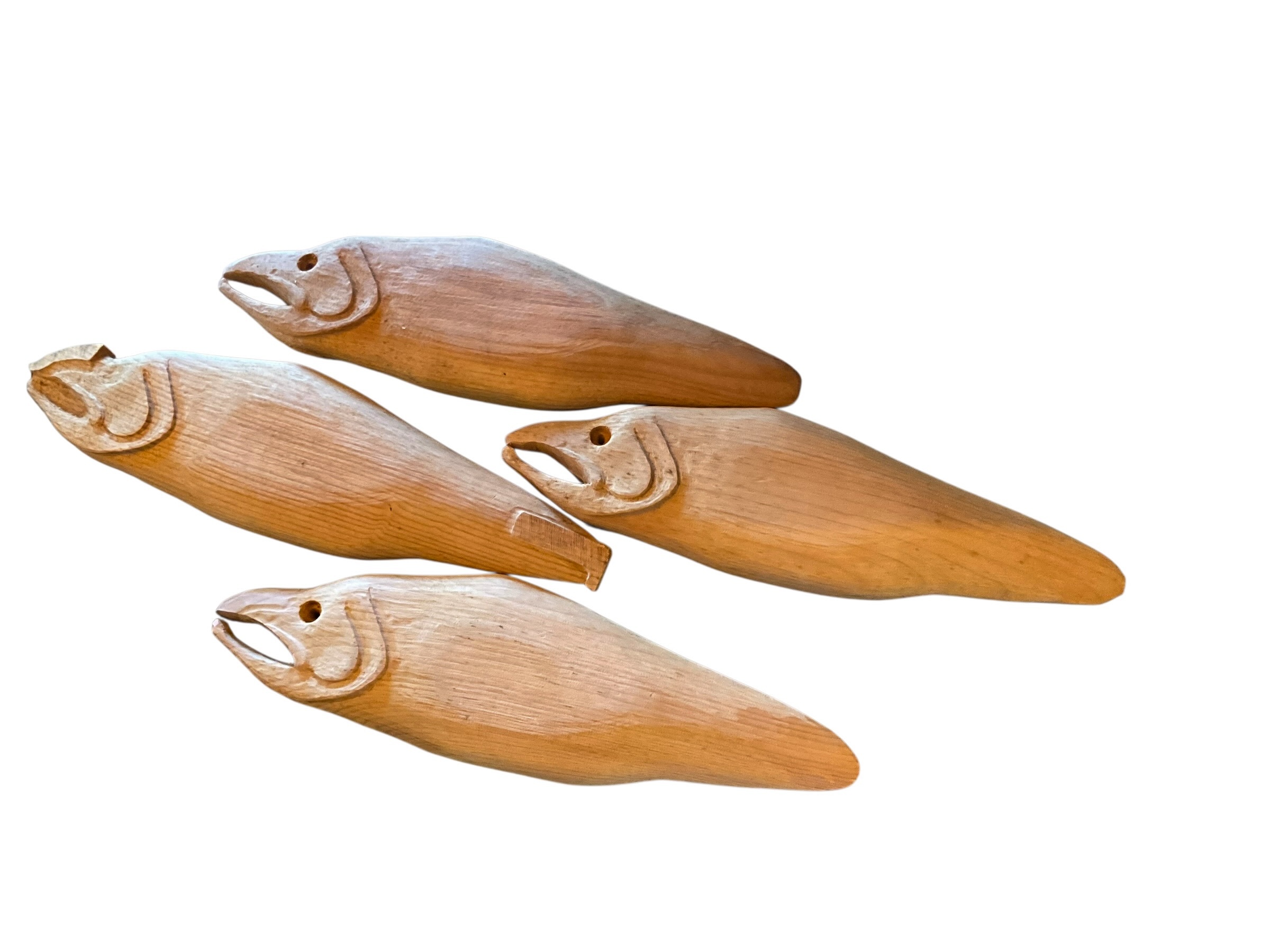 Lot Of 4 Large Hand Carved Fish 16” Long