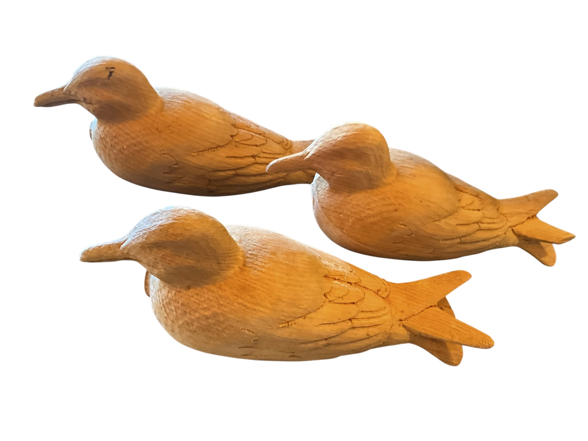 3 Large Hand Carved Birds 12” Long