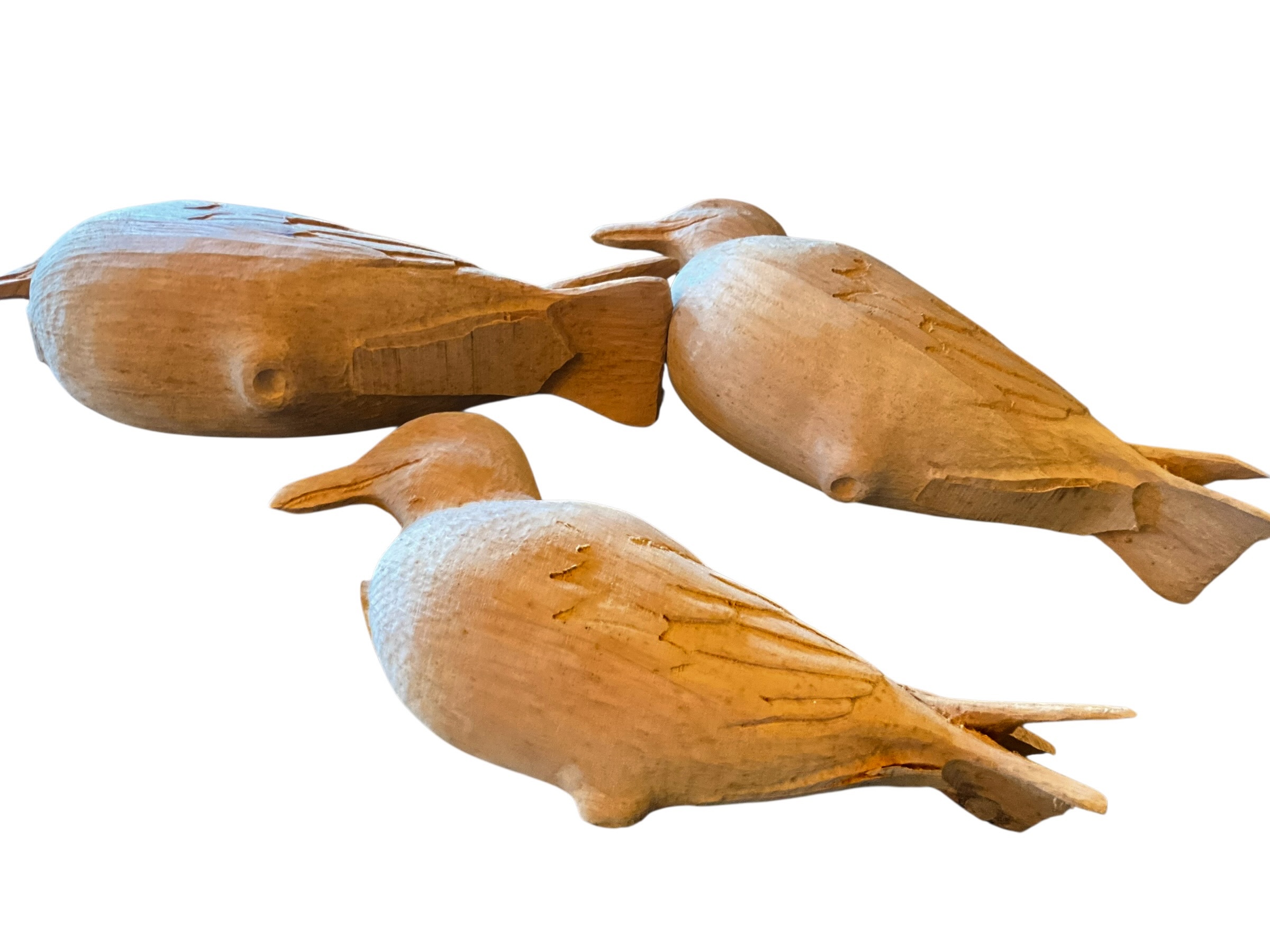 3 Large Hand Carved Birds 12” Long