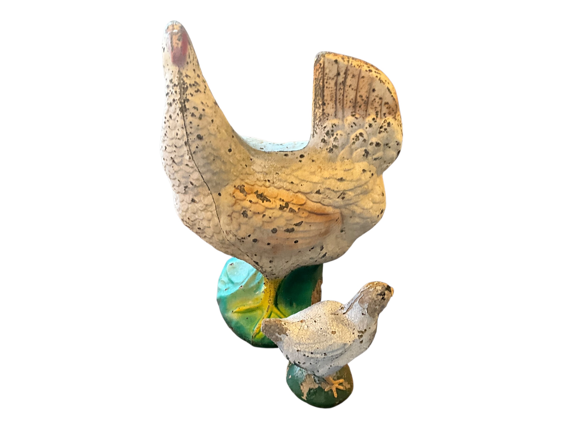 Pair Of Vintage Concrete Chickens Large & Small