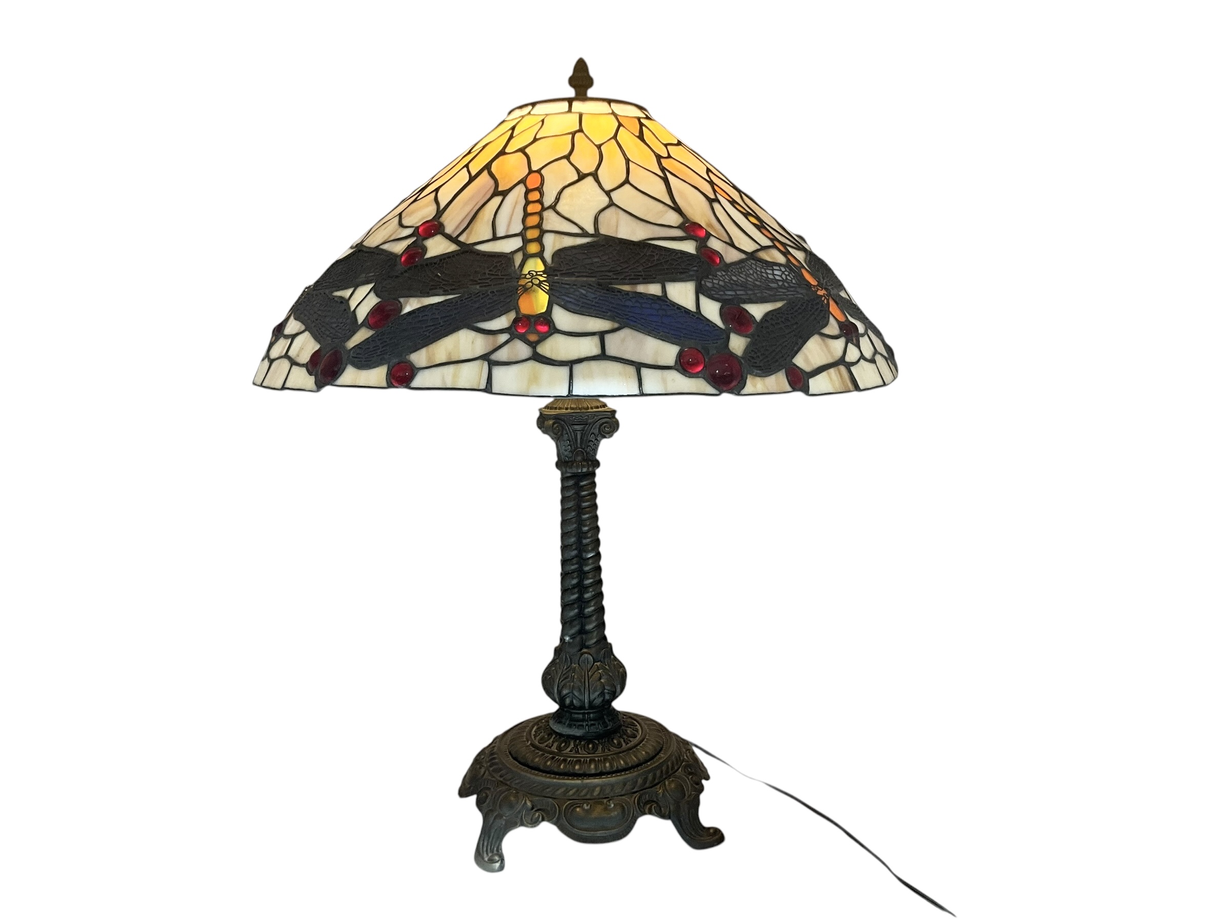 Drop Head Dragonfly Tiffany Style Glass Shade Table Lamp