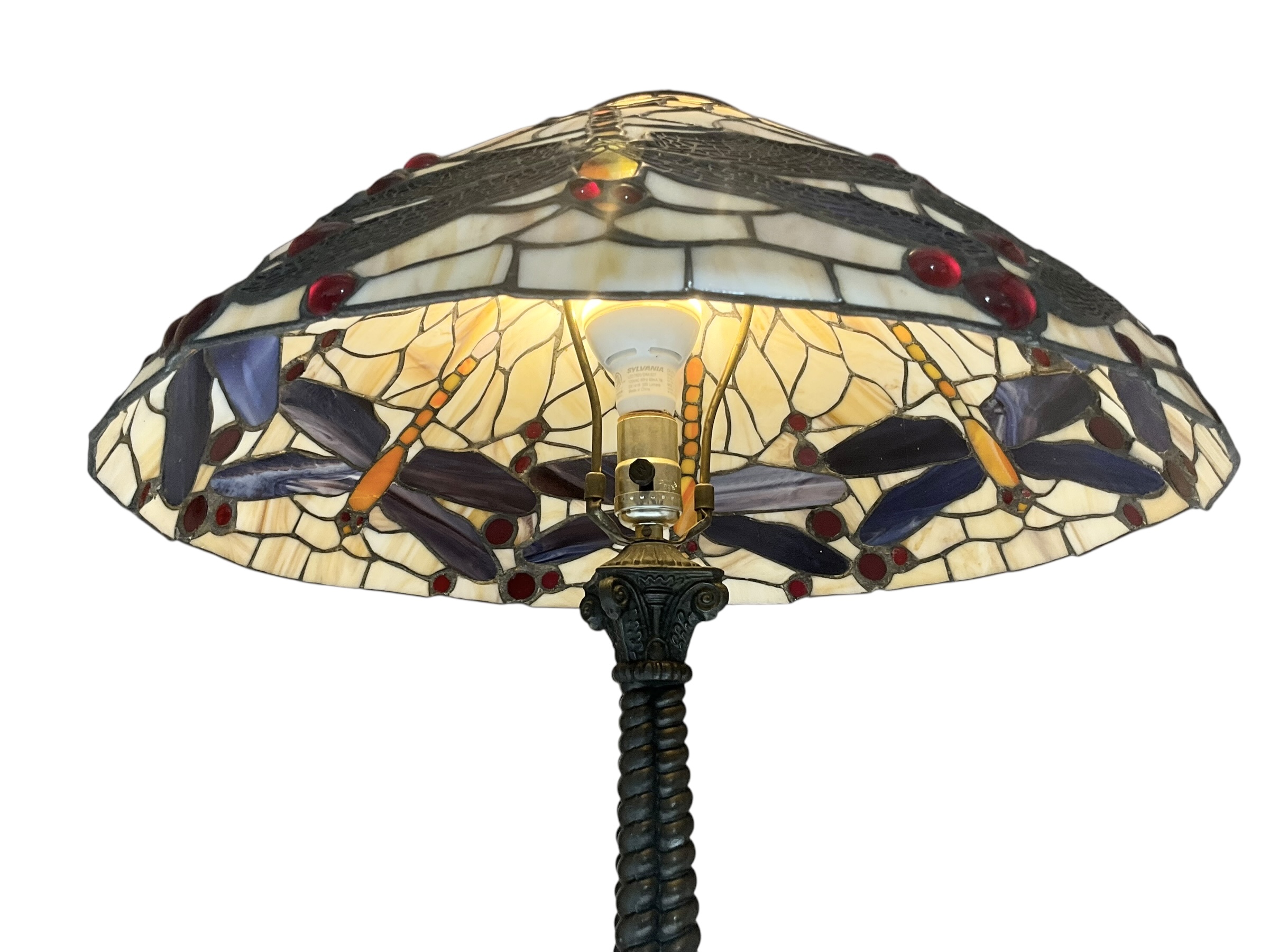 Drop Head Dragonfly Tiffany Style Glass Shade Table Lamp