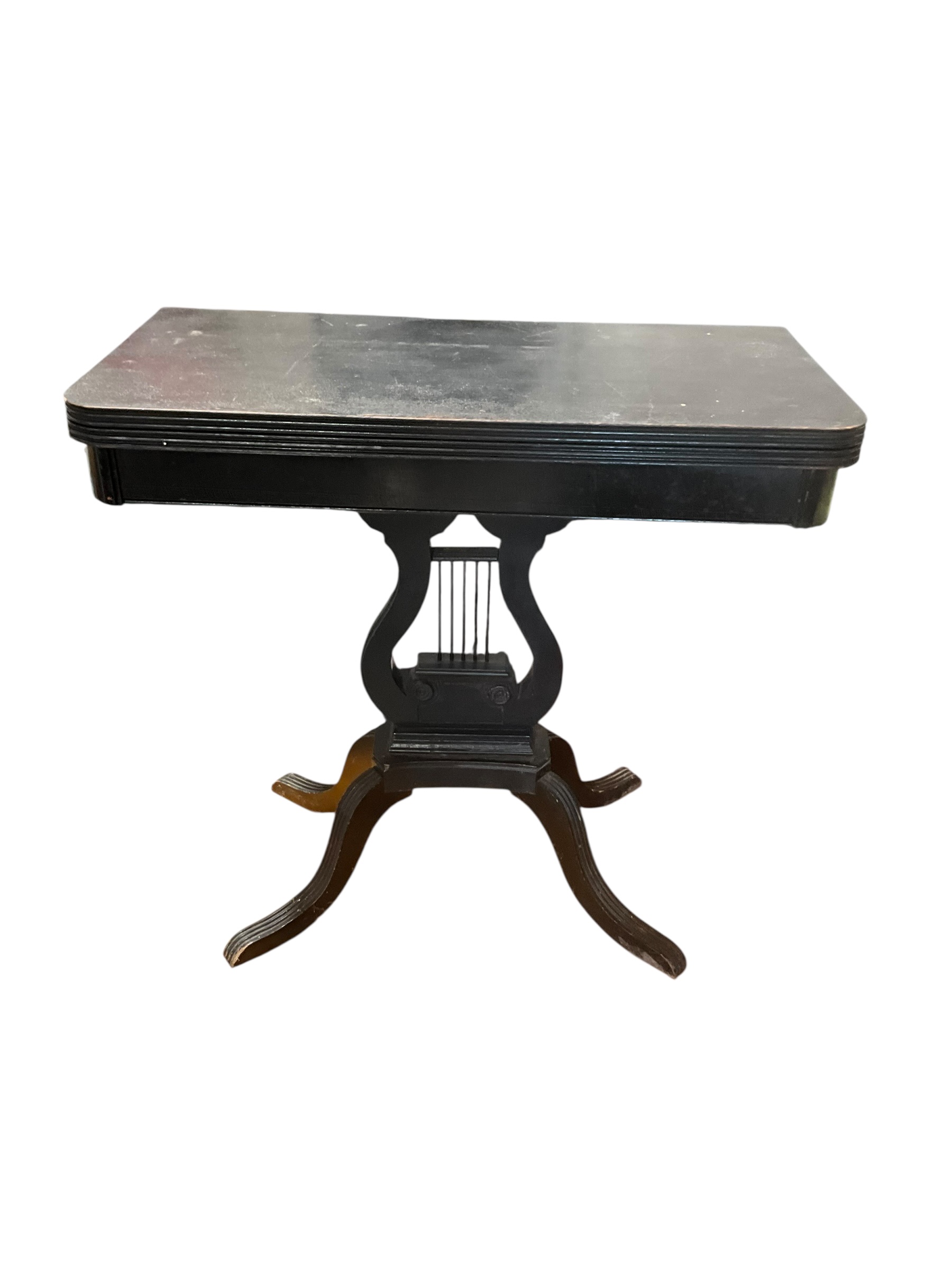 Vintage Black Harp Lyre Game Table