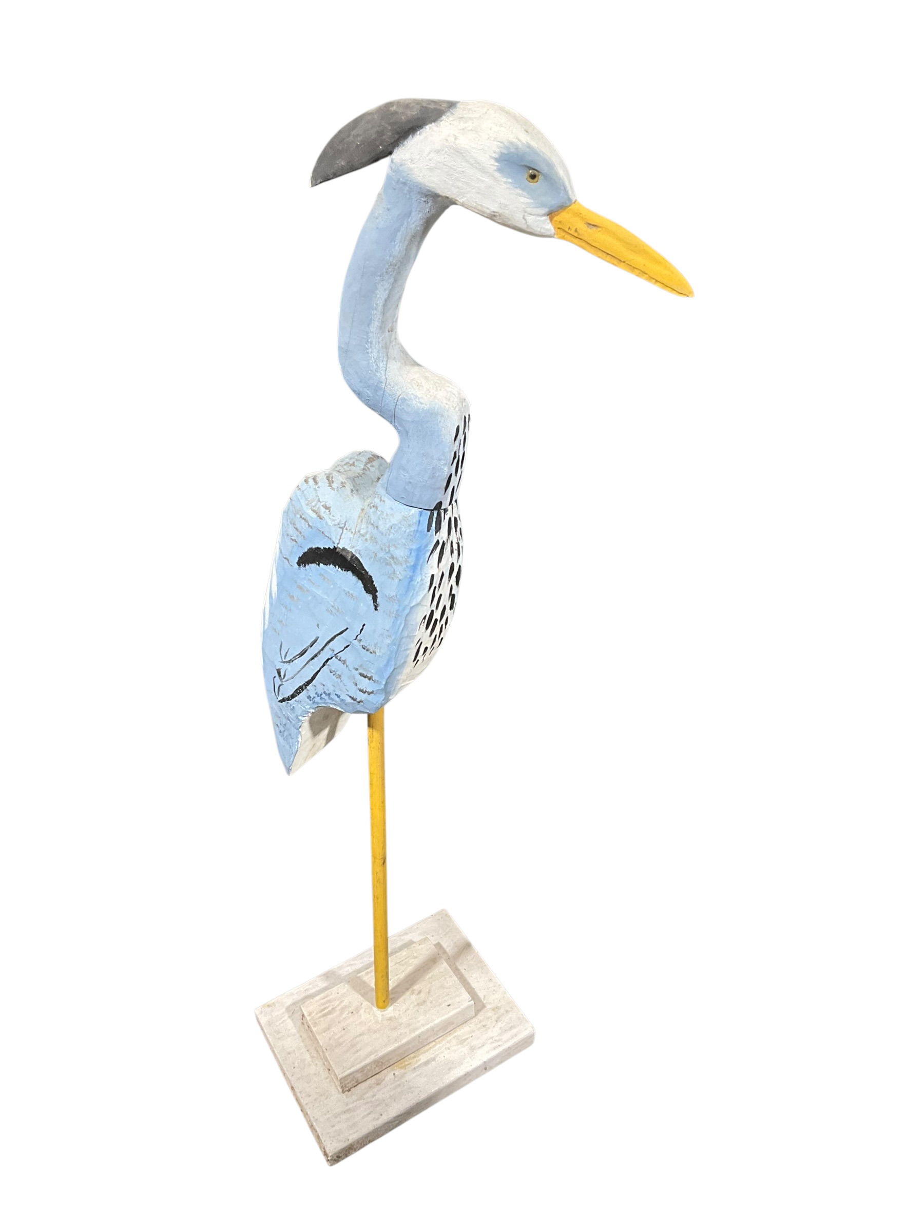 Large Carved Wood Blue Heron