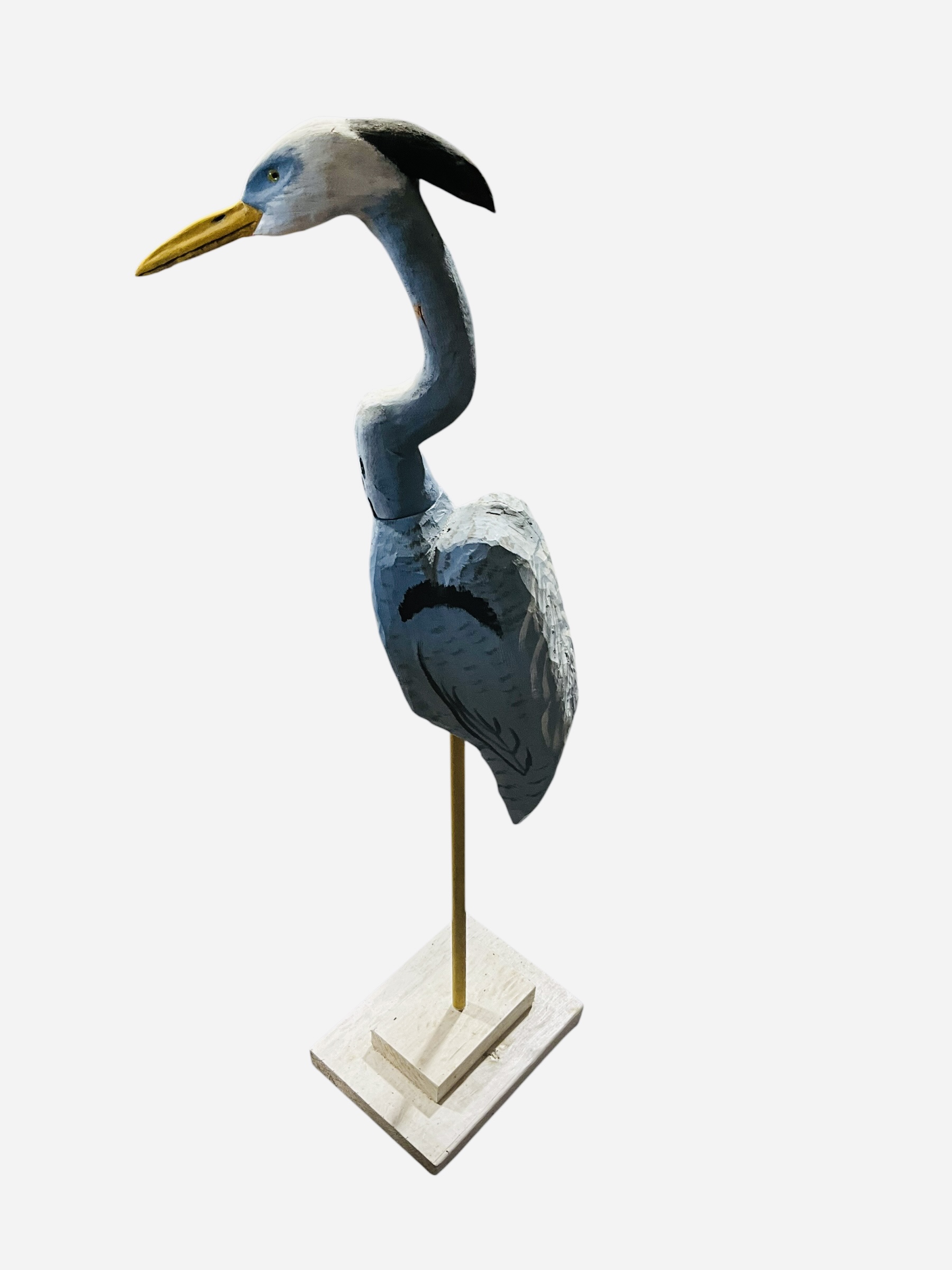 Large Carved Wood Blue Heron