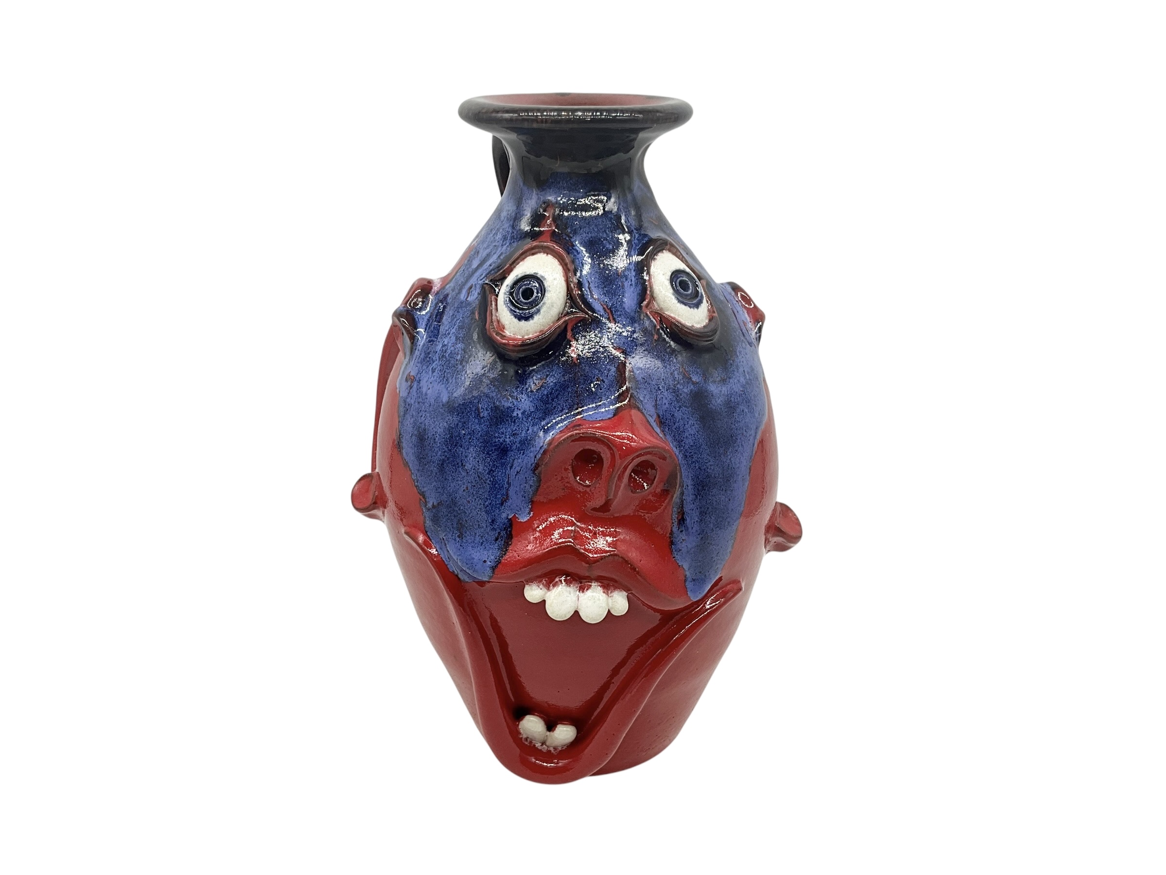 Jonathon Corn Patriotic Red, White, & Blue Folk Pottery Face Jug