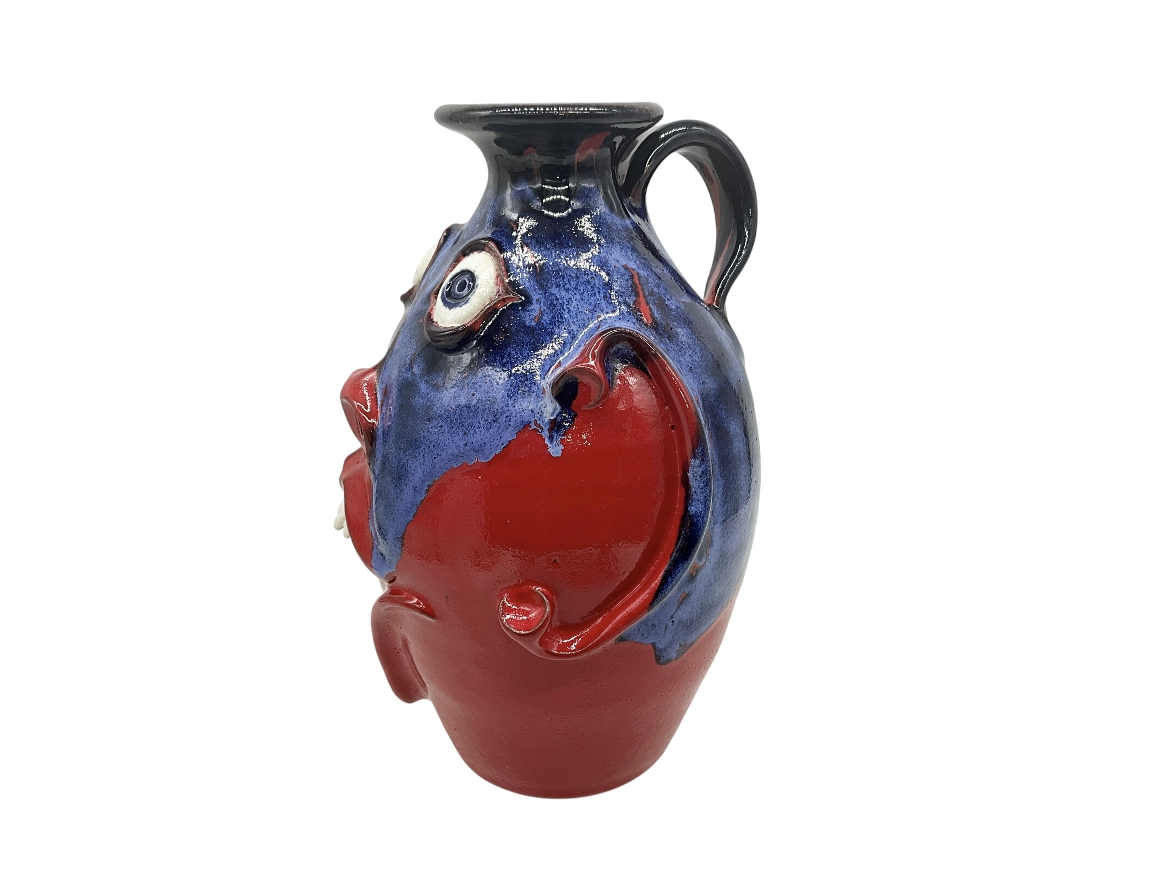 Jonathon Corn Patriotic Red, White, & Blue Folk Pottery Face Jug