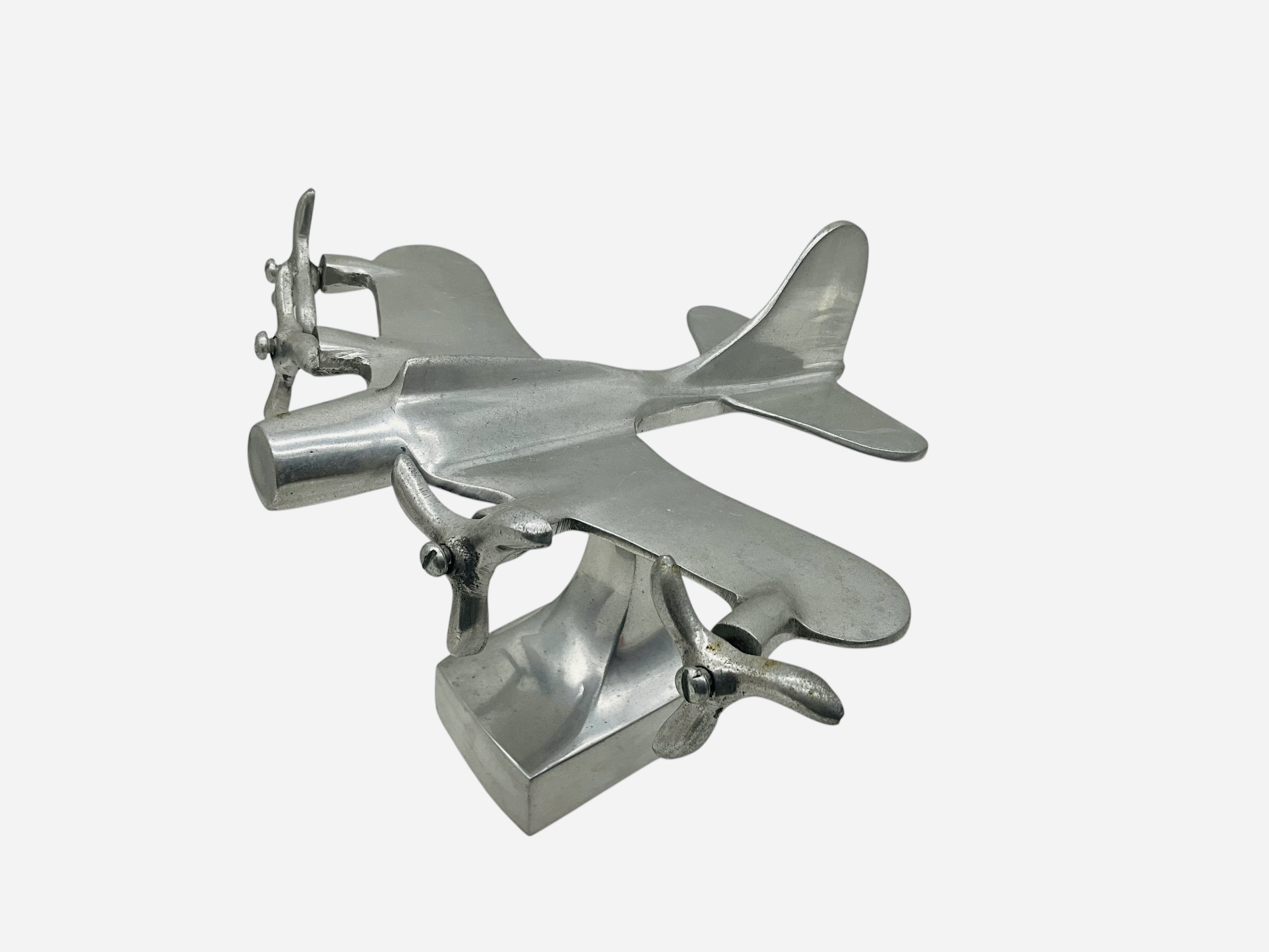 Vintage Art Deco Chrome Metal Airplane Desk Model