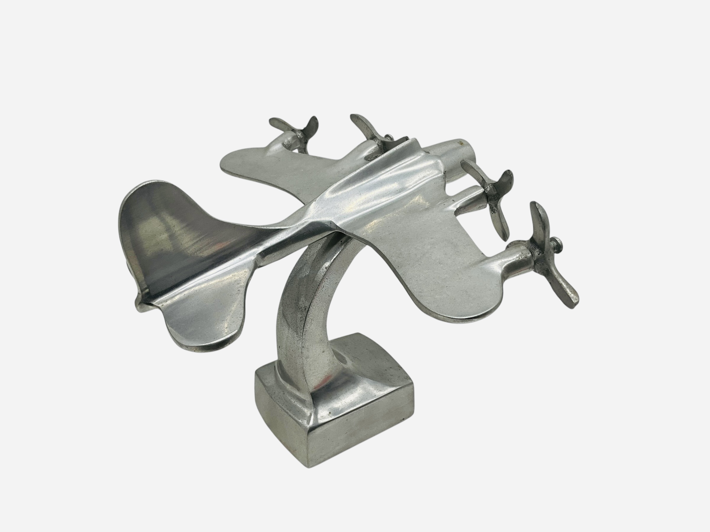 Vintage Art Deco Chrome Metal Airplane Desk Model