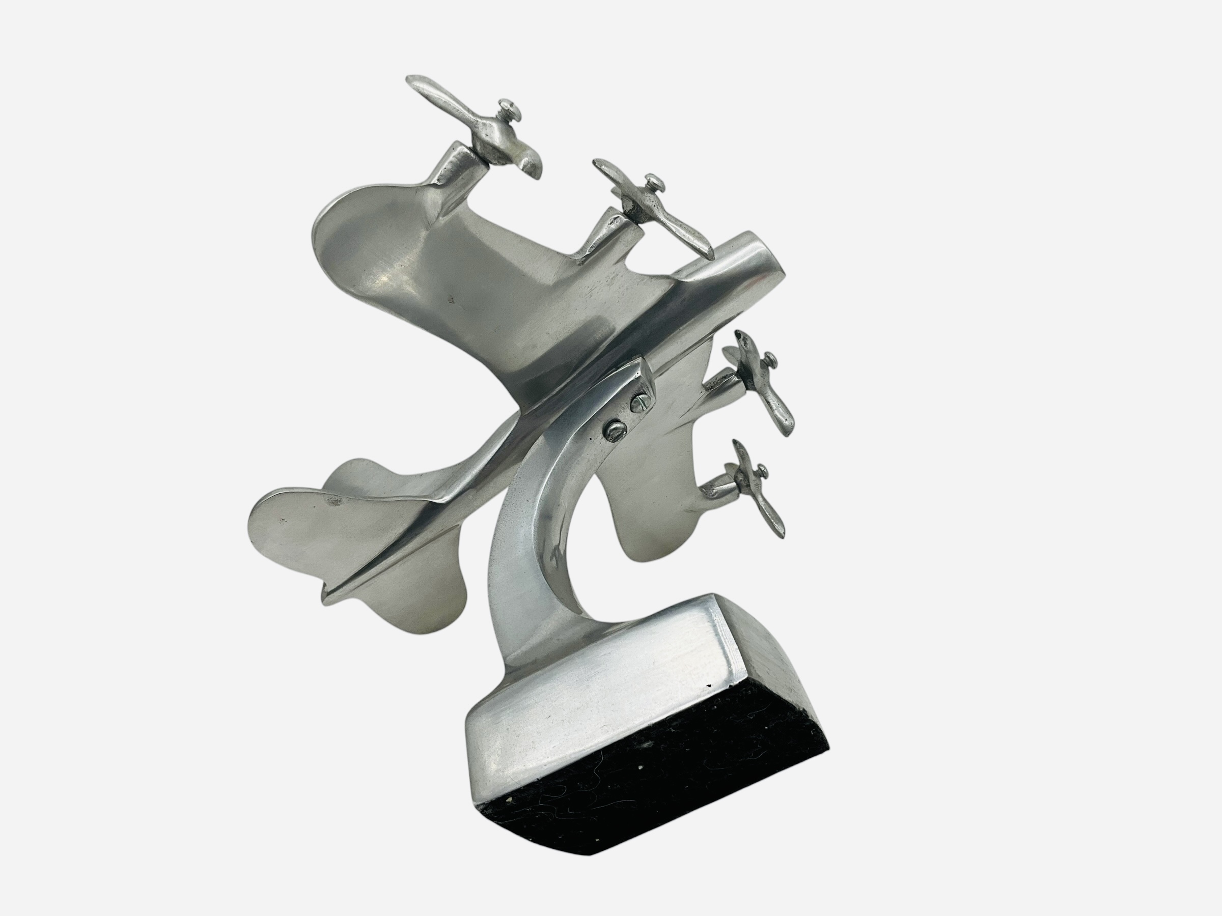 Vintage Art Deco Chrome Metal Airplane Desk Model