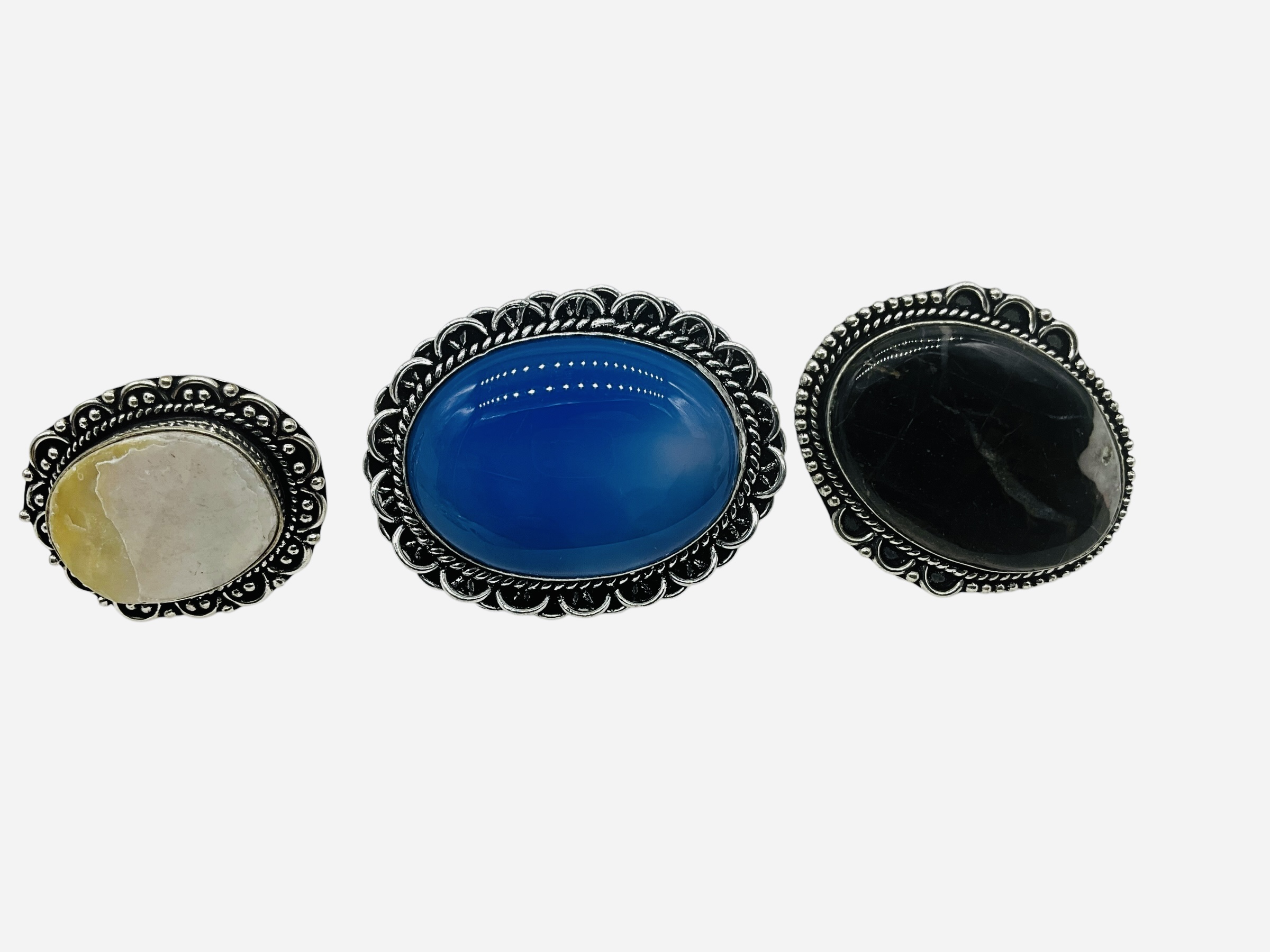 Lot Of 3 German Silver Rings Jasper Onyx Mother Of Pearl
