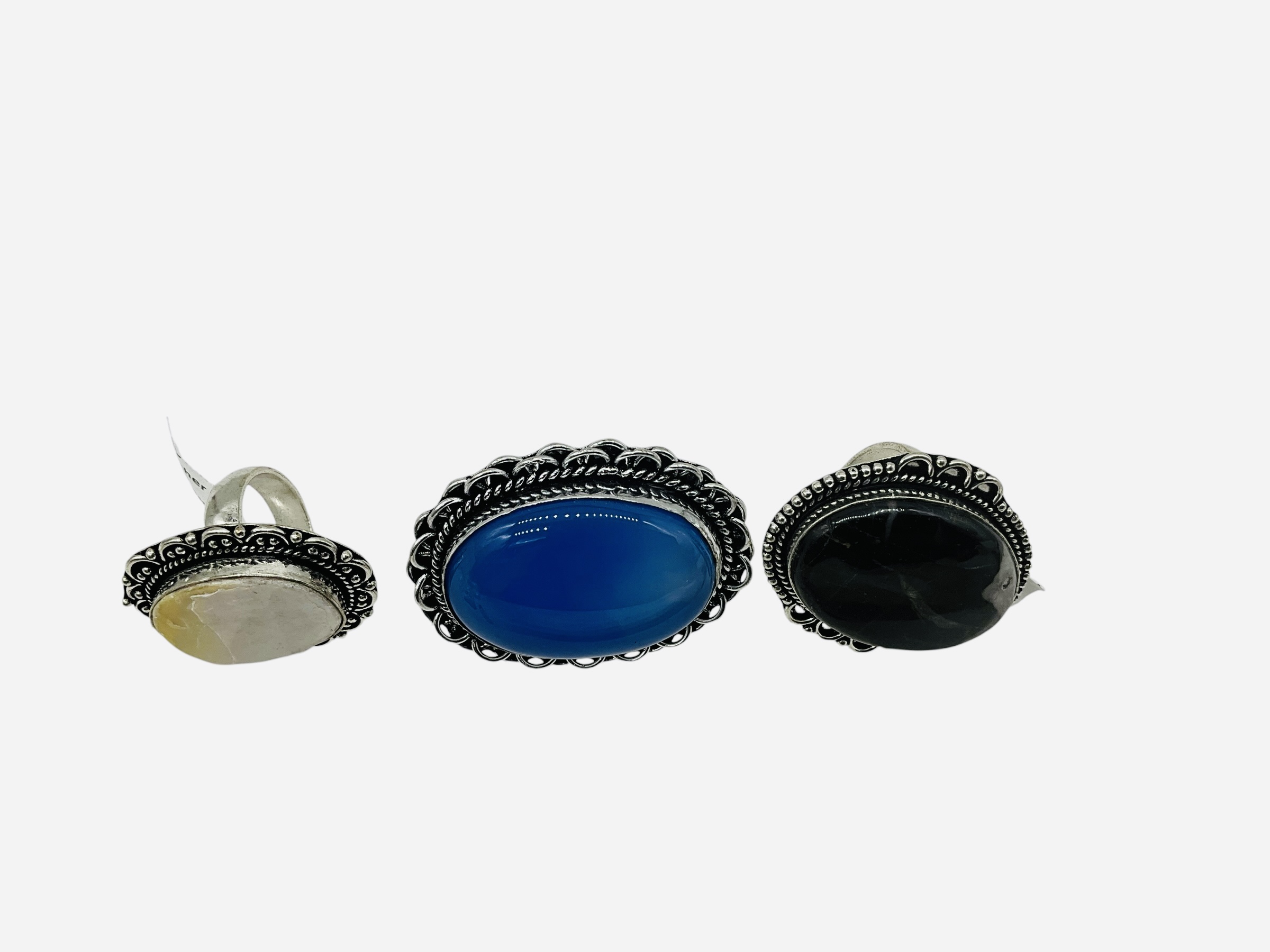 Lot Of 3 German Silver Rings Jasper Onyx Mother Of Pearl