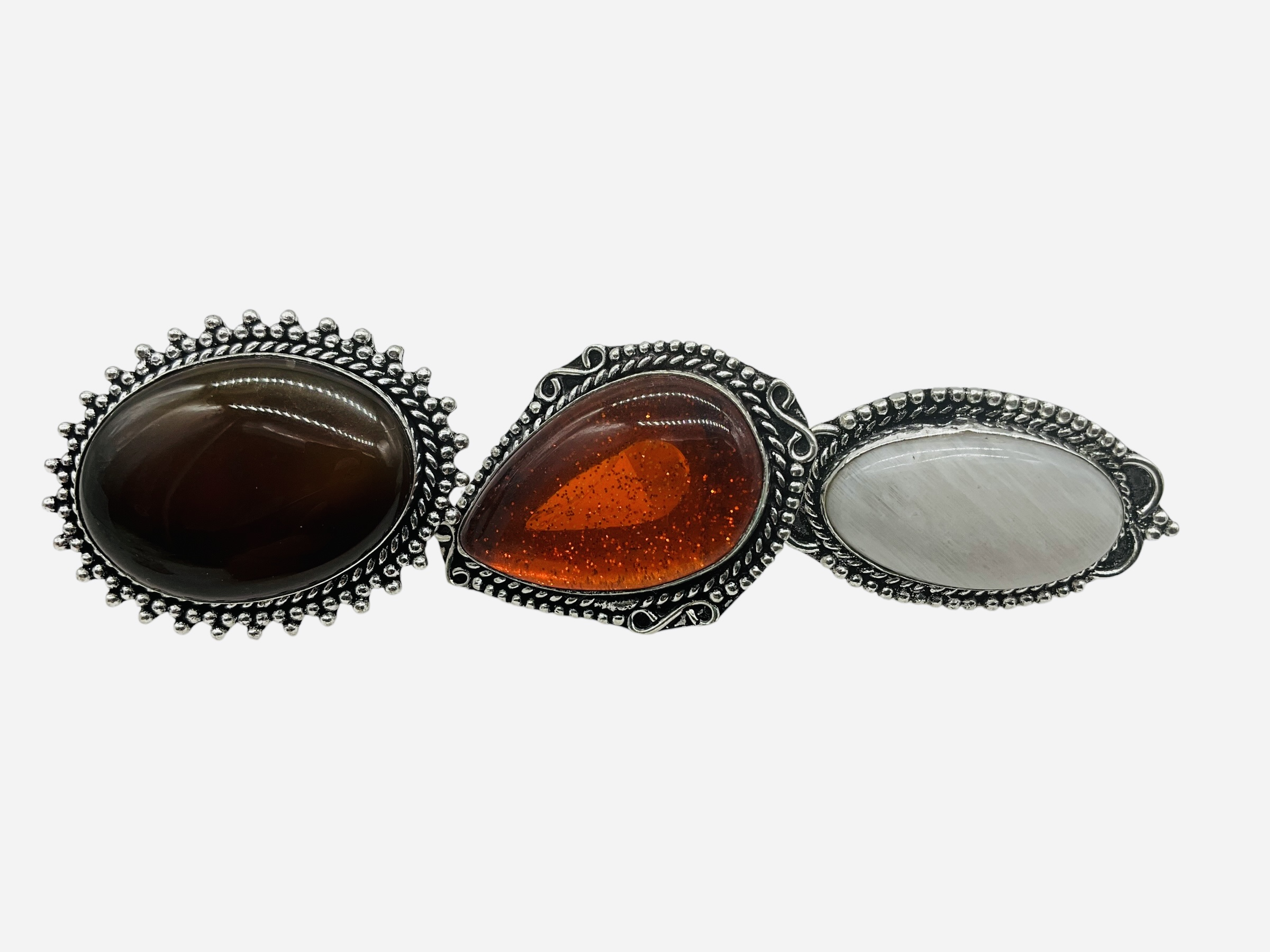 Lot Of 3 German Silver Rings Sun Stone Moon Stone Red Onyx