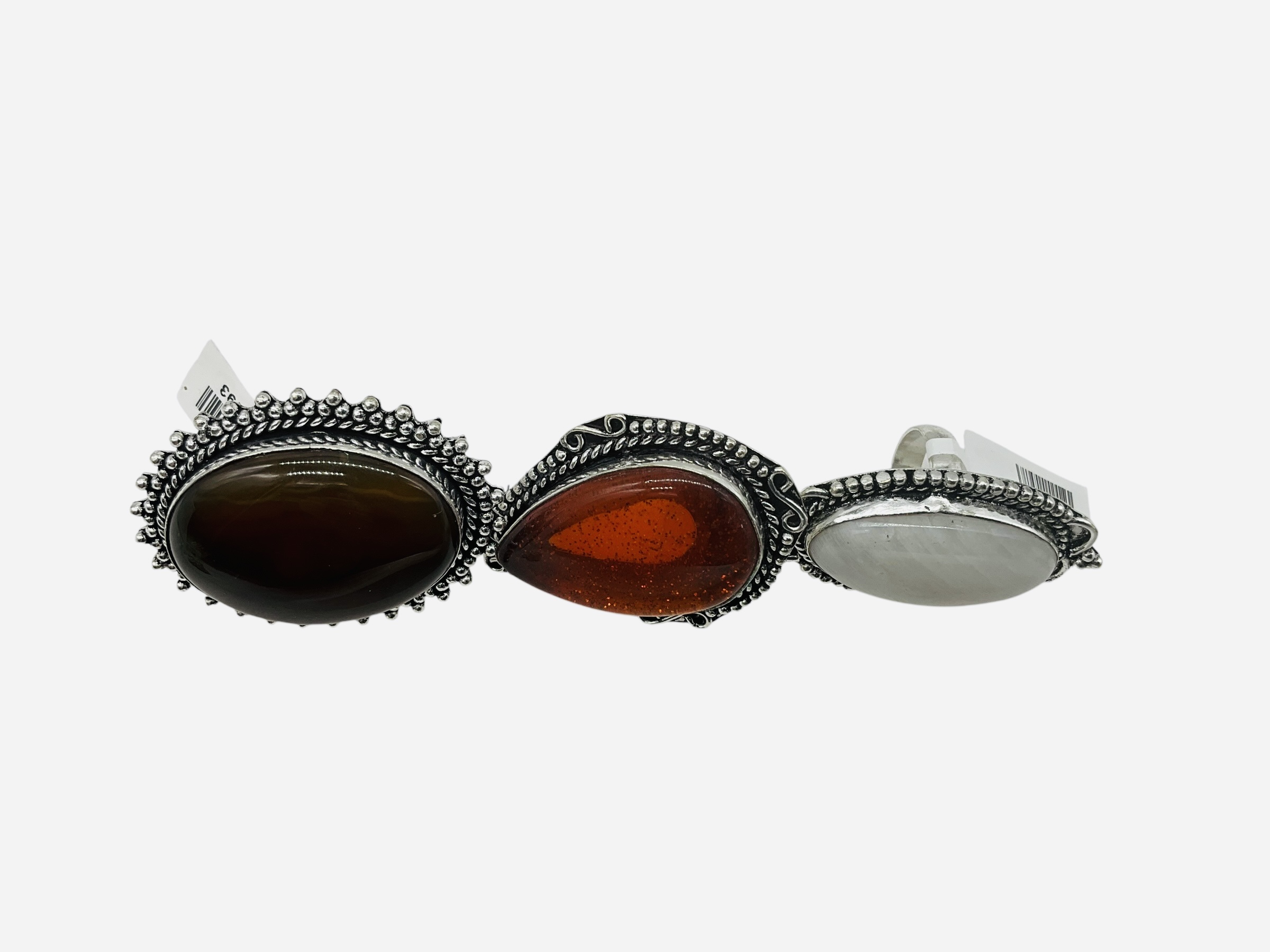 Lot Of 3 German Silver Rings Sun Stone Moon Stone Red Onyx