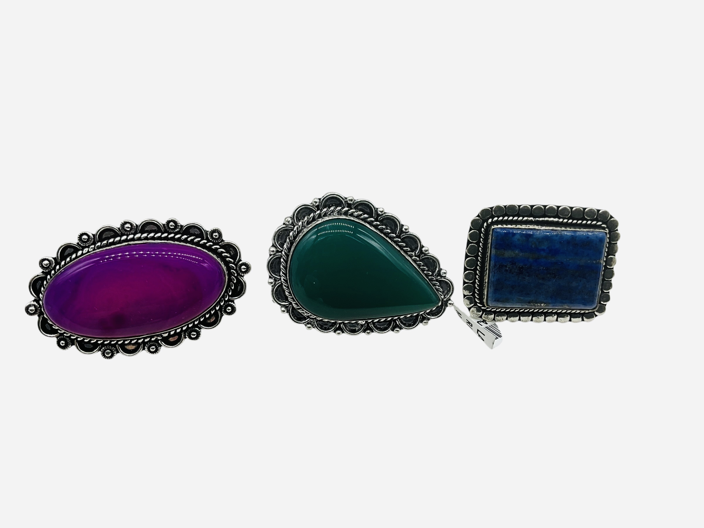 Lot Of 3 German Silver Rings Onyx Lapis