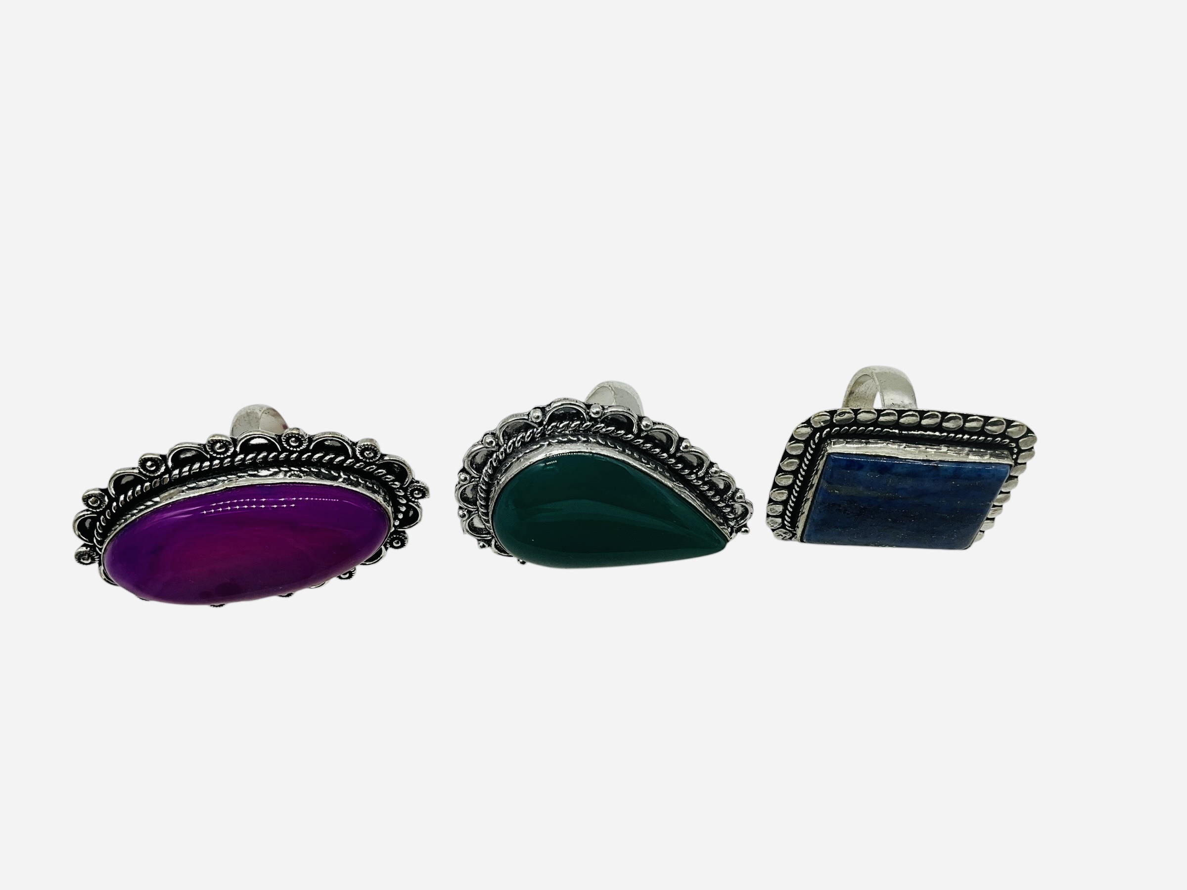 Lot Of 3 German Silver Rings Onyx Lapis
