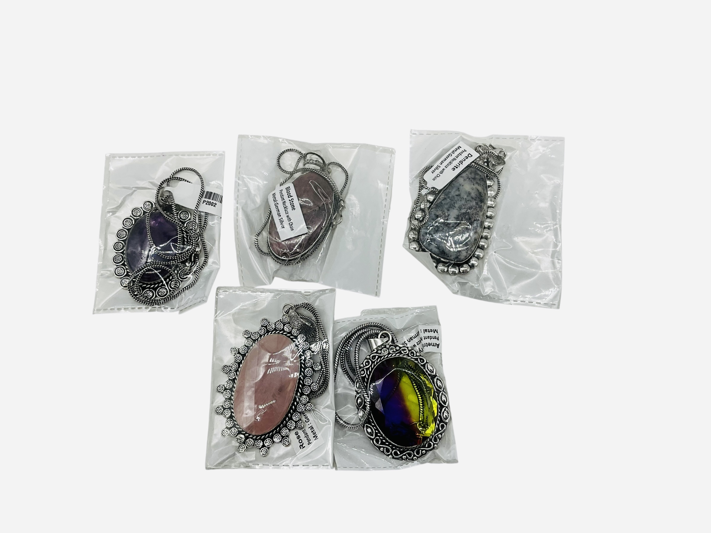 Lot Of 5 German Silver Necklaces With Stones NEW