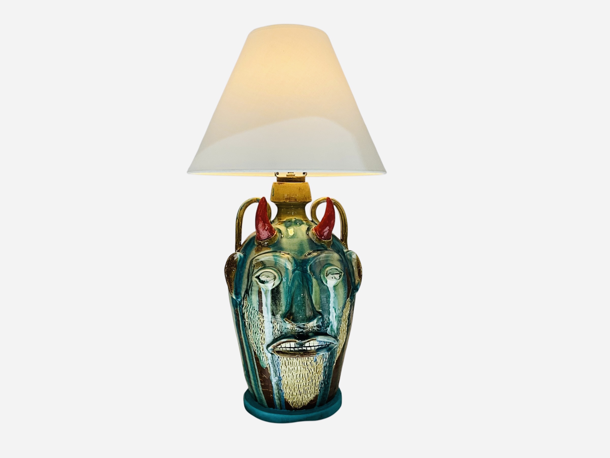 Large Randy Tobias Crying Eyed Devil Face Jug Table Lamp