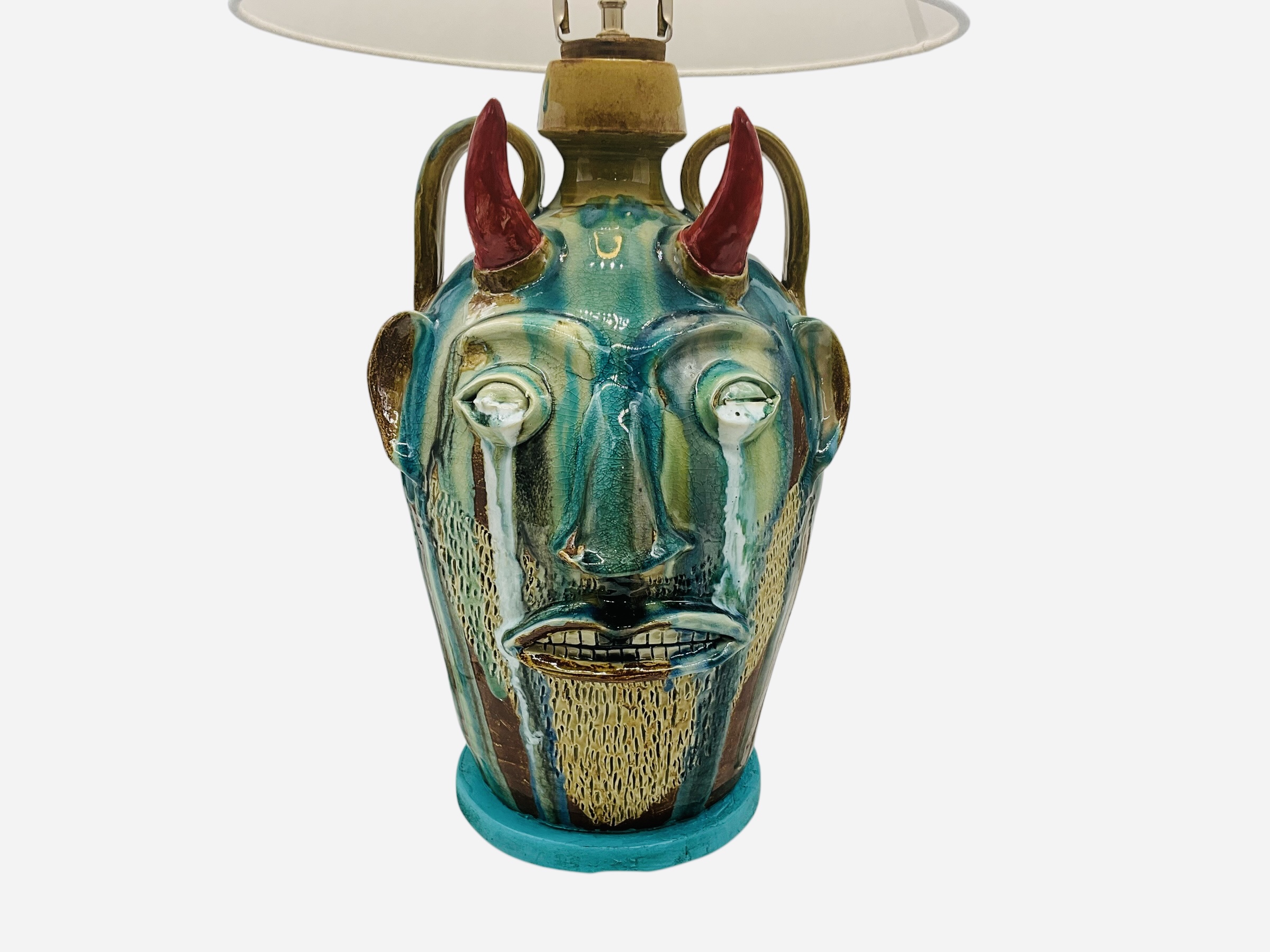 Large Randy Tobias Crying Eyed Devil Face Jug Table Lamp