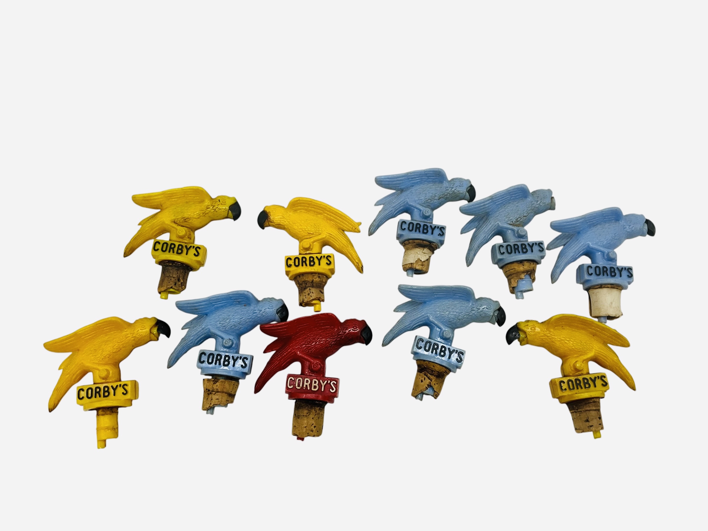 Ten Corby's Parrot Liquor Bottle Pourers