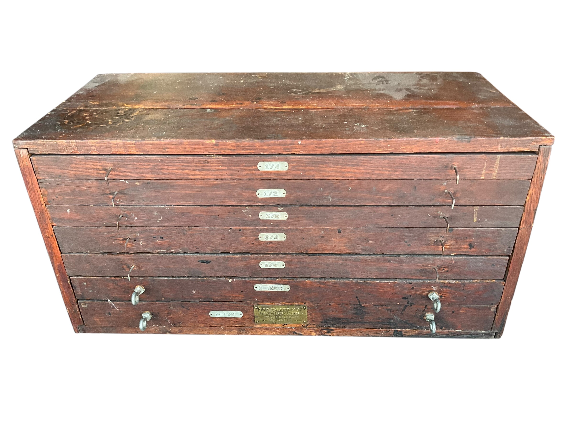 Early Wooden Foundry Shop Flat Drawer Cabinet