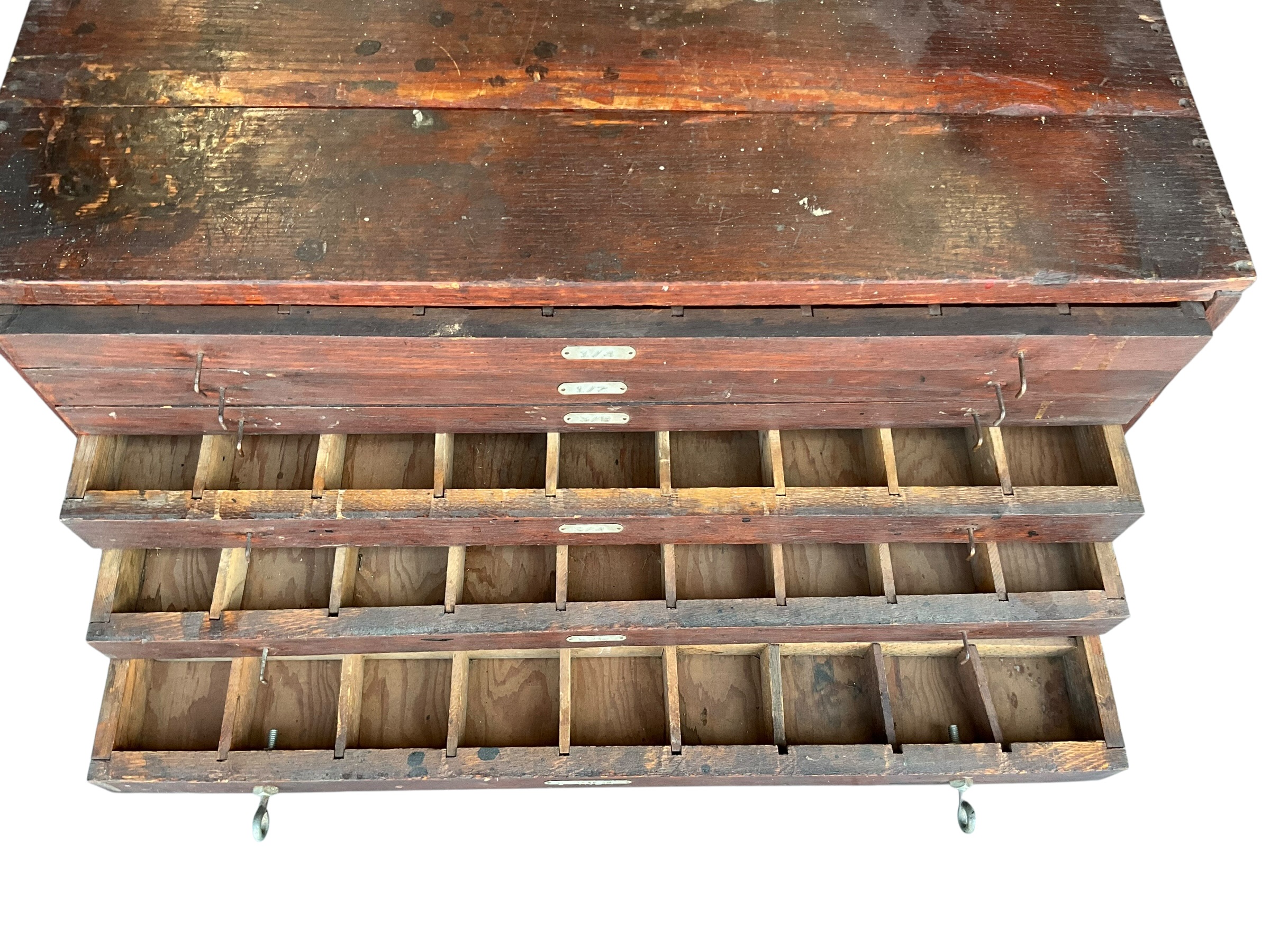 Early Wooden Foundry Shop Flat Drawer Cabinet