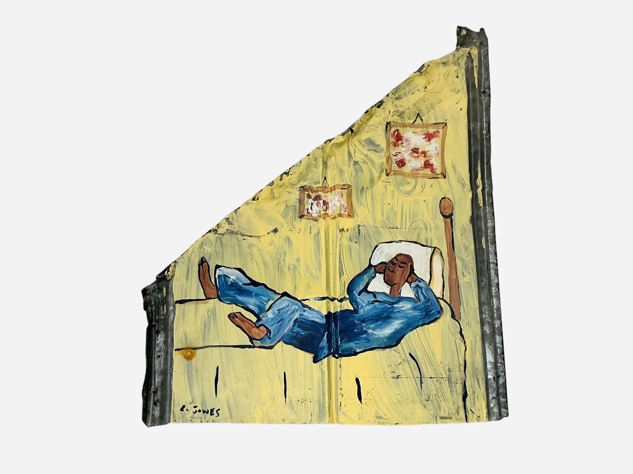 Leonard Jones Folk Art Painting on Tin