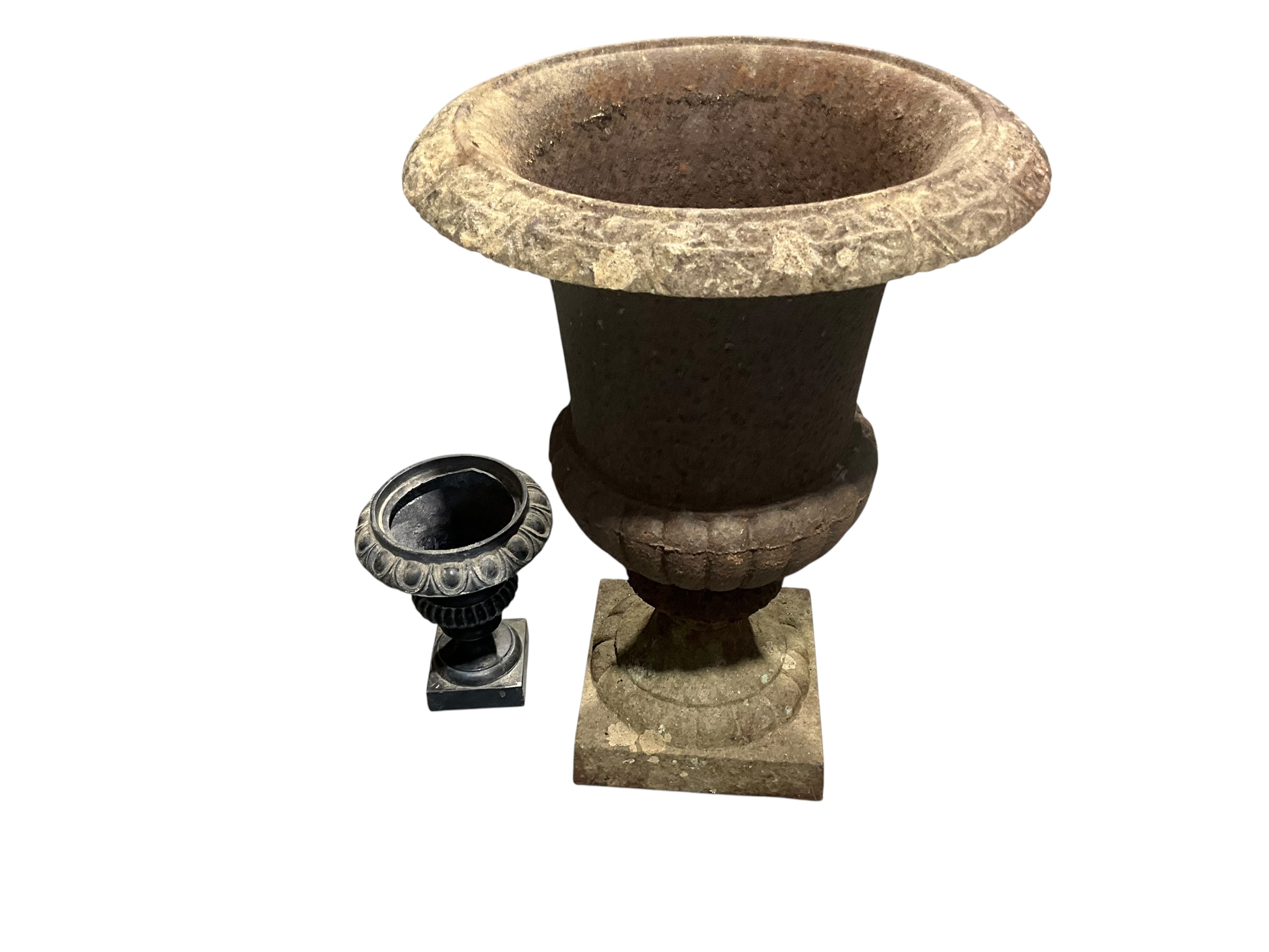Two Cast Iron Planters - Large & Small