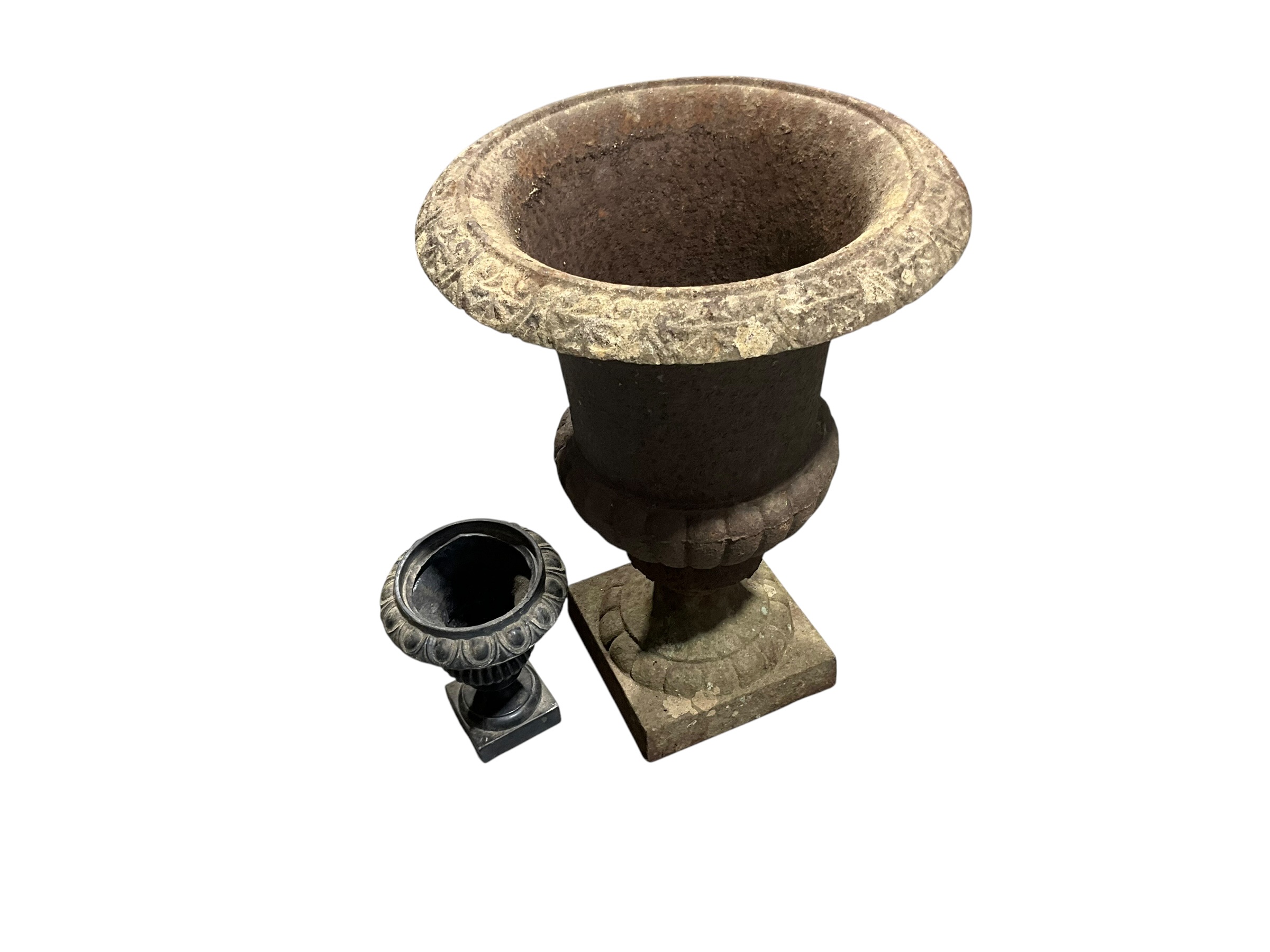 Two Cast Iron Planters - Large & Small