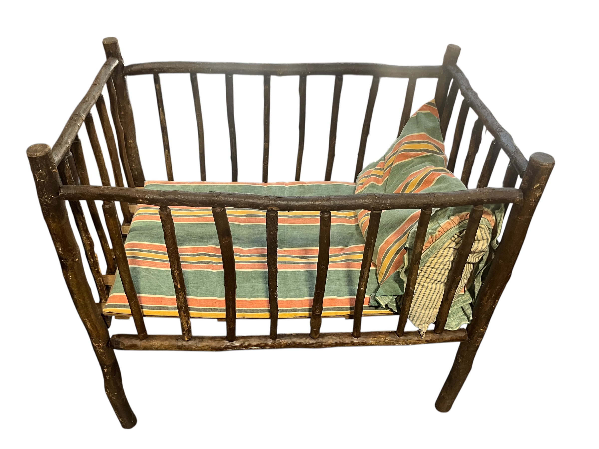 Antique Hickory Log Baby Crib