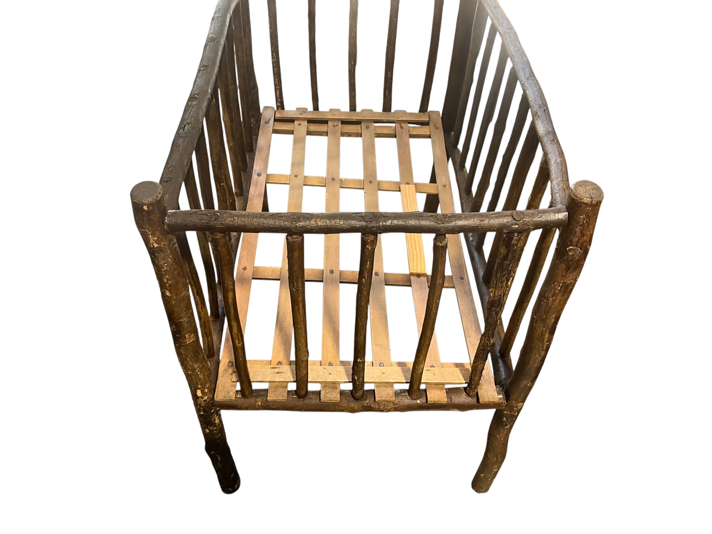 Antique Hickory Log Baby Crib