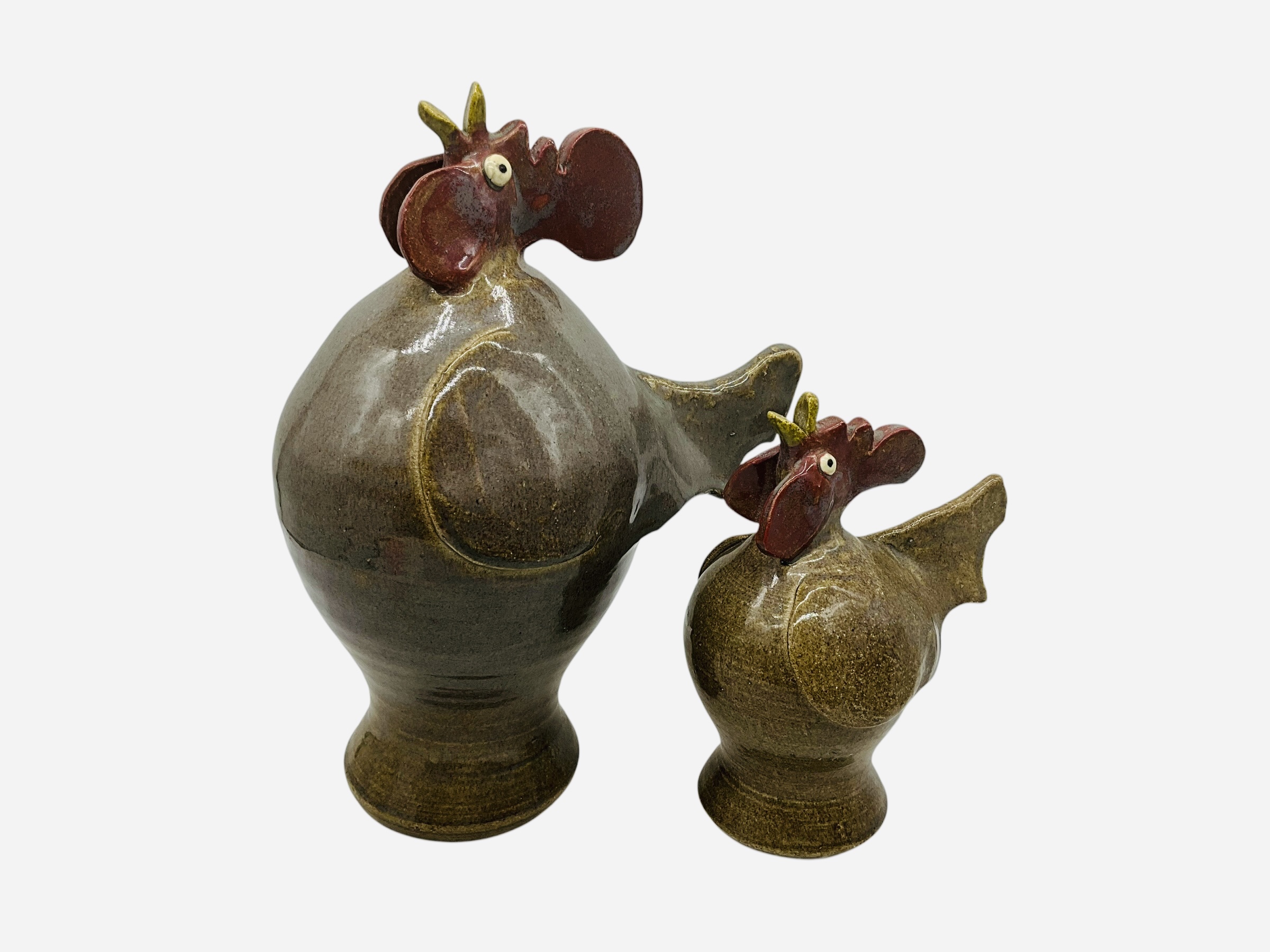 Two Steve Turpin Roosters - Big and Small