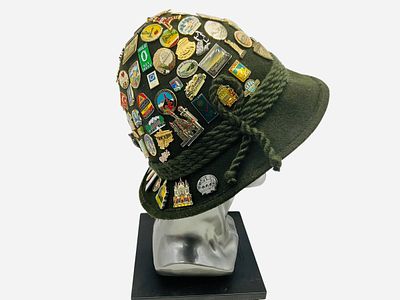 World Traveler Hat With 100+ Lapel Pins Advertising. See photos.